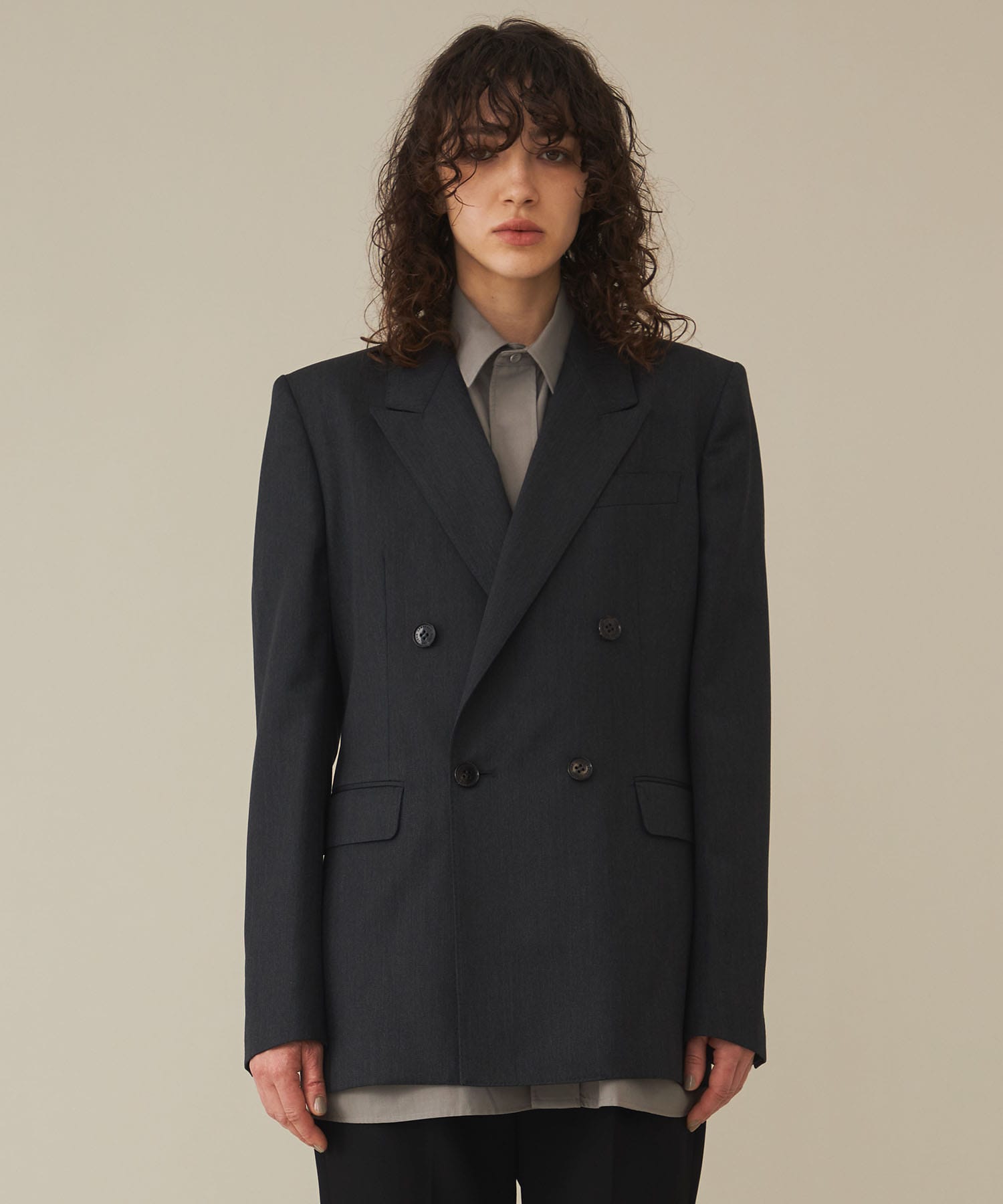 WOOL GABARDINE DOUBLE BREASTED JACKET(S GREY): JOHN LAWRENCE