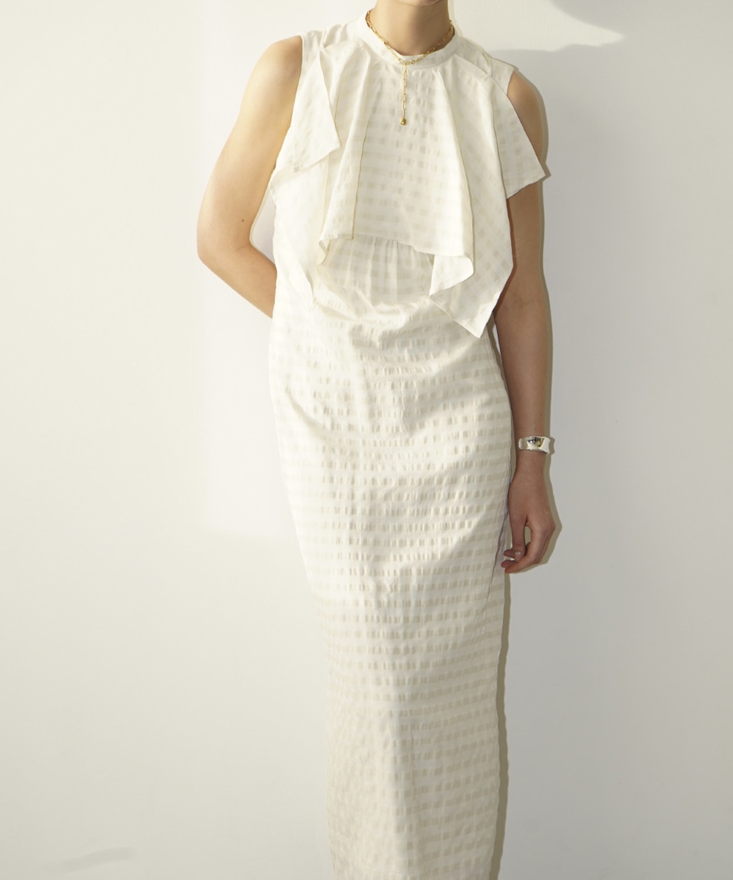 GINGHAM CHECK HANDKERCHIEF ONE PIECE(1 IVORY): CLANE: WOMENS