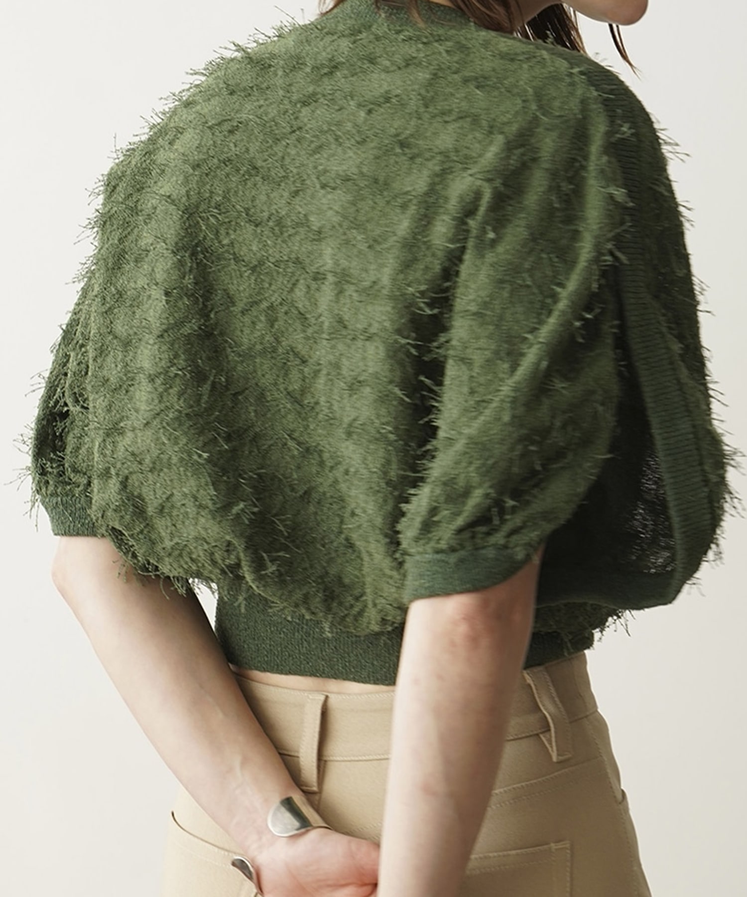FRINGE ARCH SLEEVE KNIT TOPS1 GREEN: CLANE: WOMENS｜ STUDIOUS