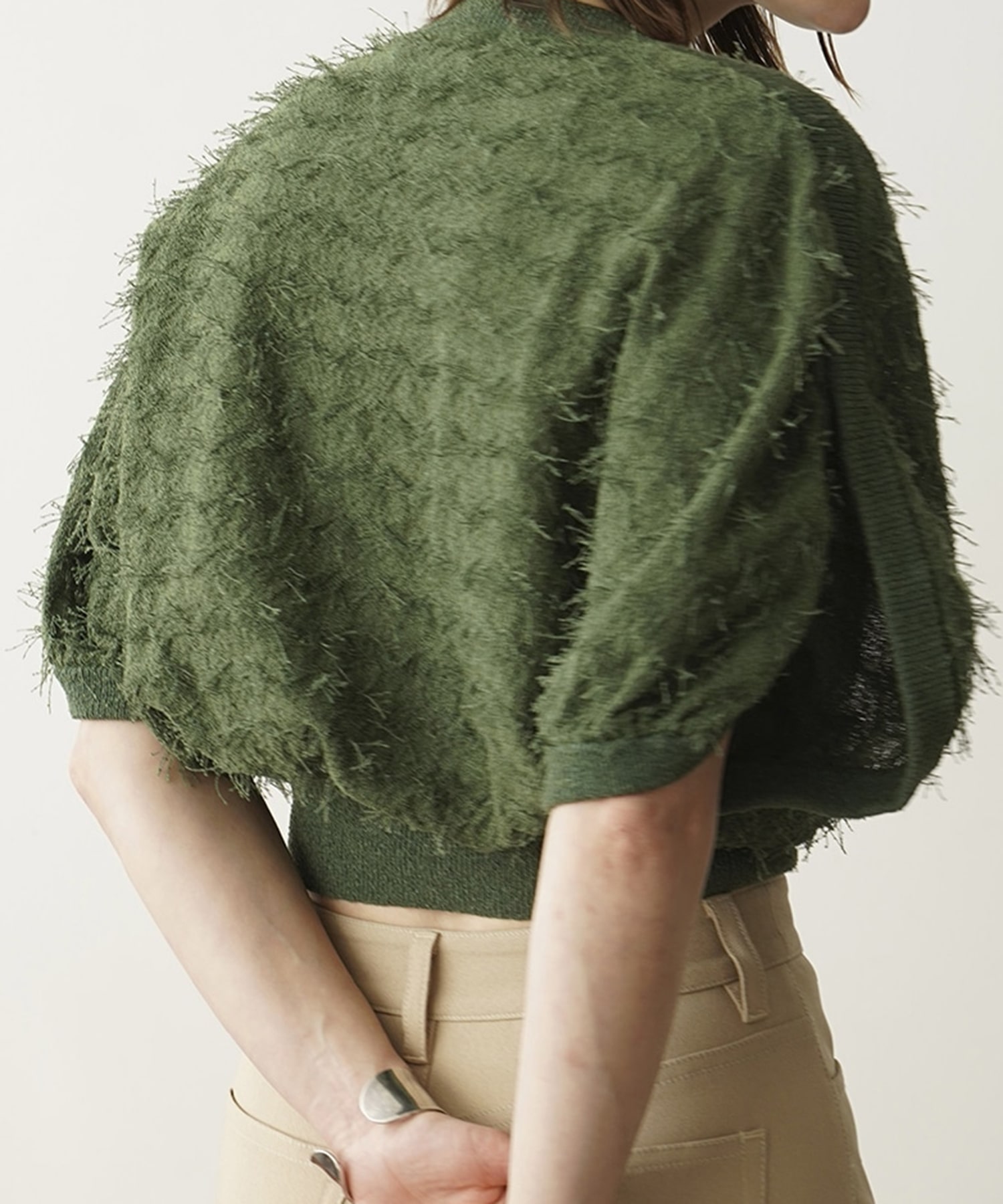 FRINGE ARCH SLEEVE KNIT TOPS(1 GREEN): CLANE: WOMENS｜ STUDIOUS