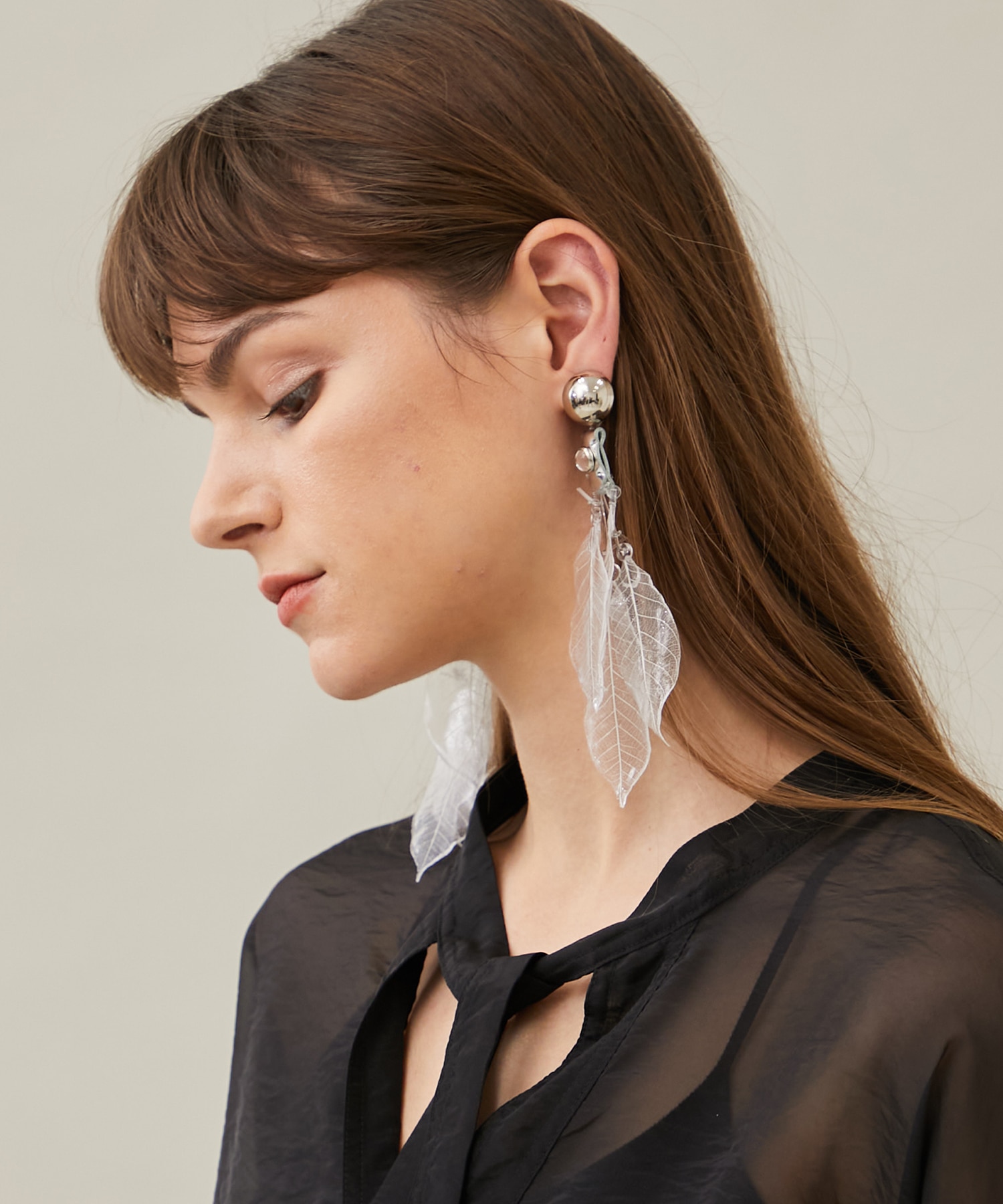 clear real leaf earring(FREE WHITE): FUMIE=TANAKA: WOMENS