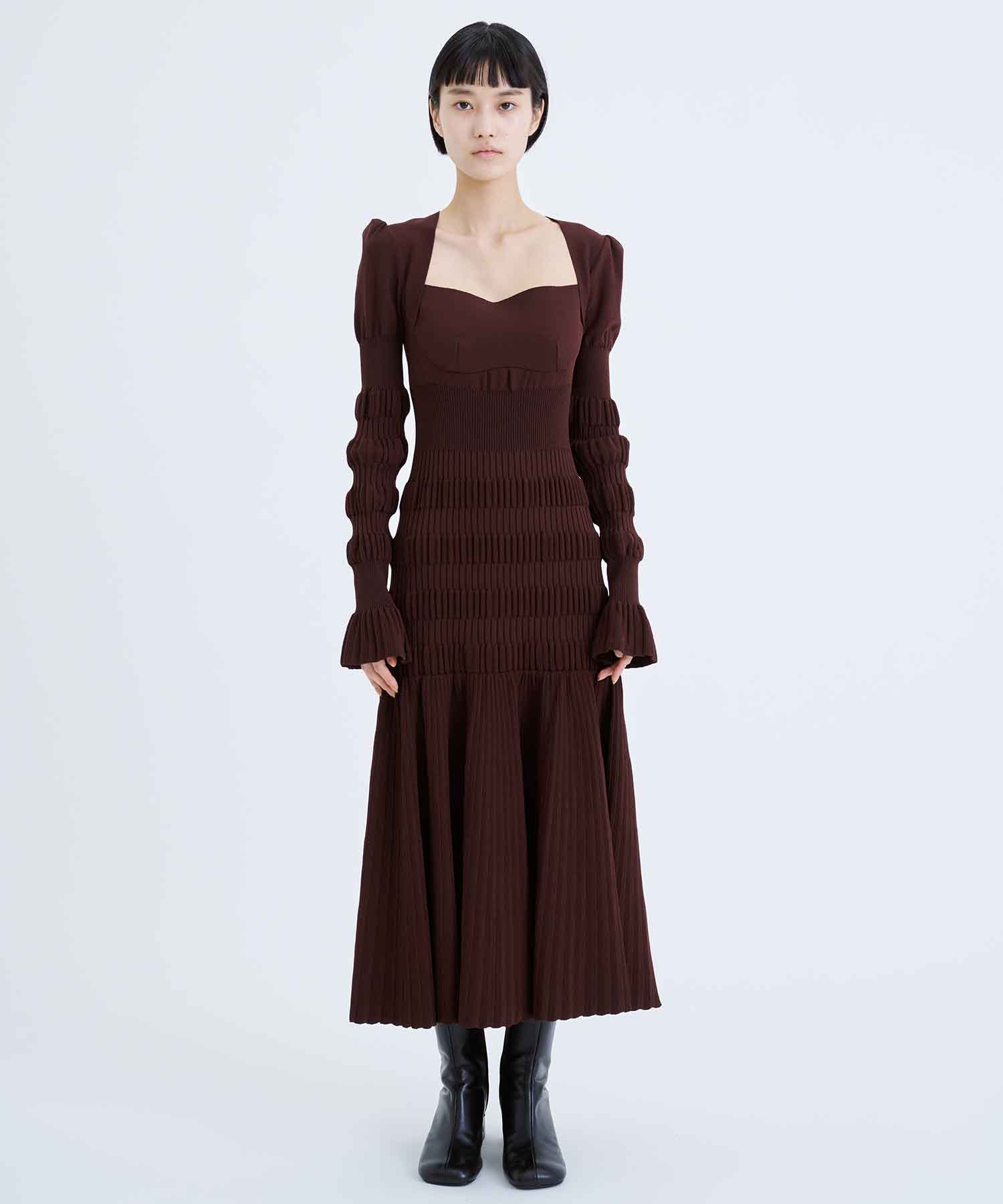 fetico STRIPE KNIT MIDI DRESSストゥディオス - ロングワンピース