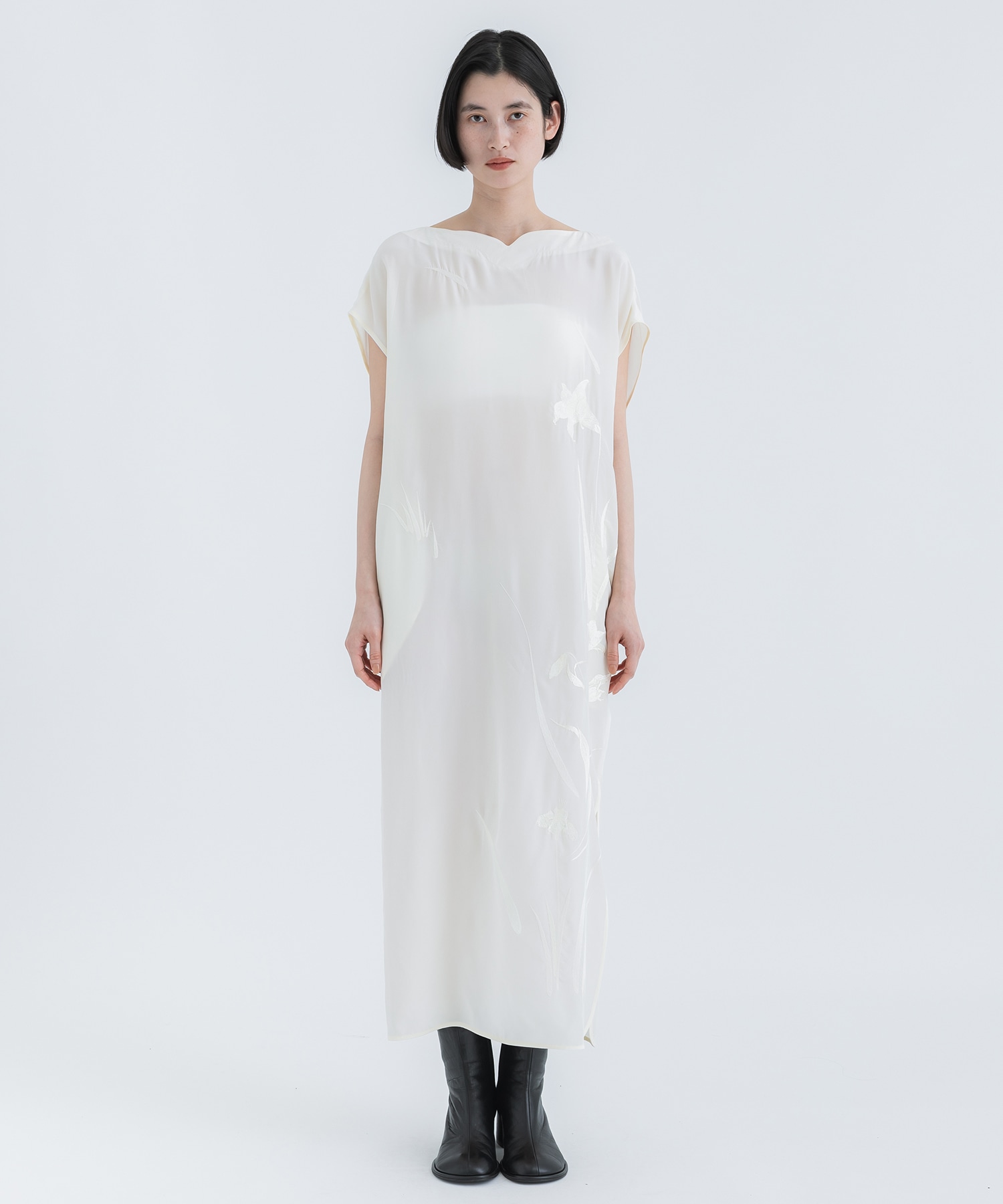 Silk Cupra Floral Embroidery Dress Mame Kurogouchi