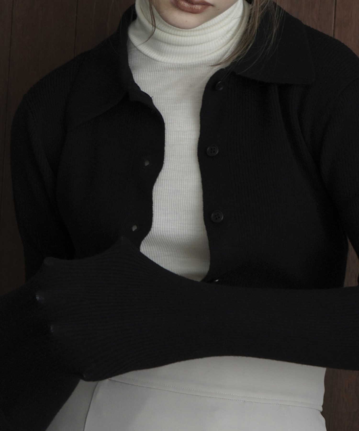 COLLAR RIB CARDIGAN(1 BLACK): CLANE: WOMENS｜ STUDIOUS ONLINE公式