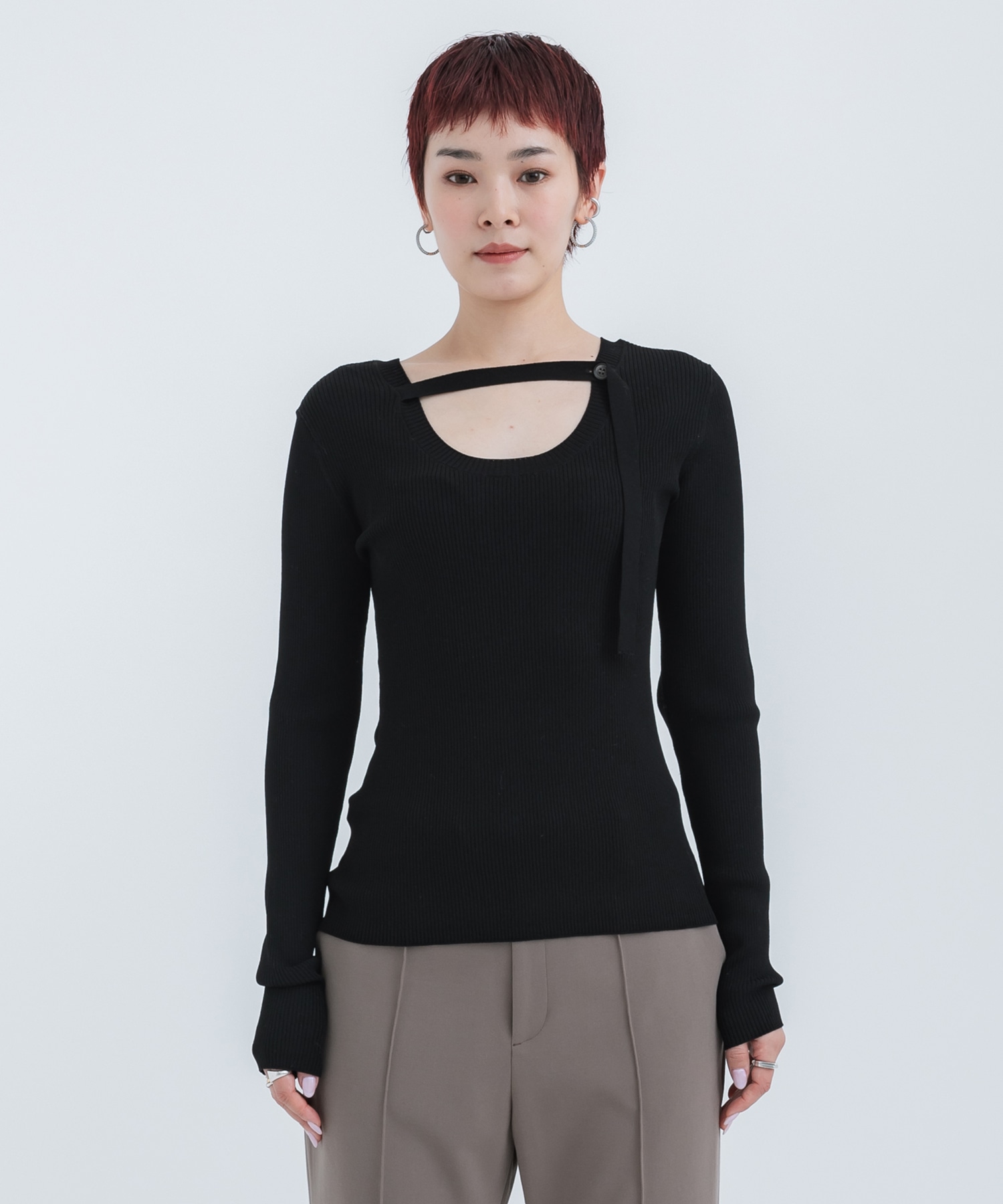 Slit Sleeve Knit Top(FREE BLACK): STUDIOUS: WOMENS｜ STUDIOUS