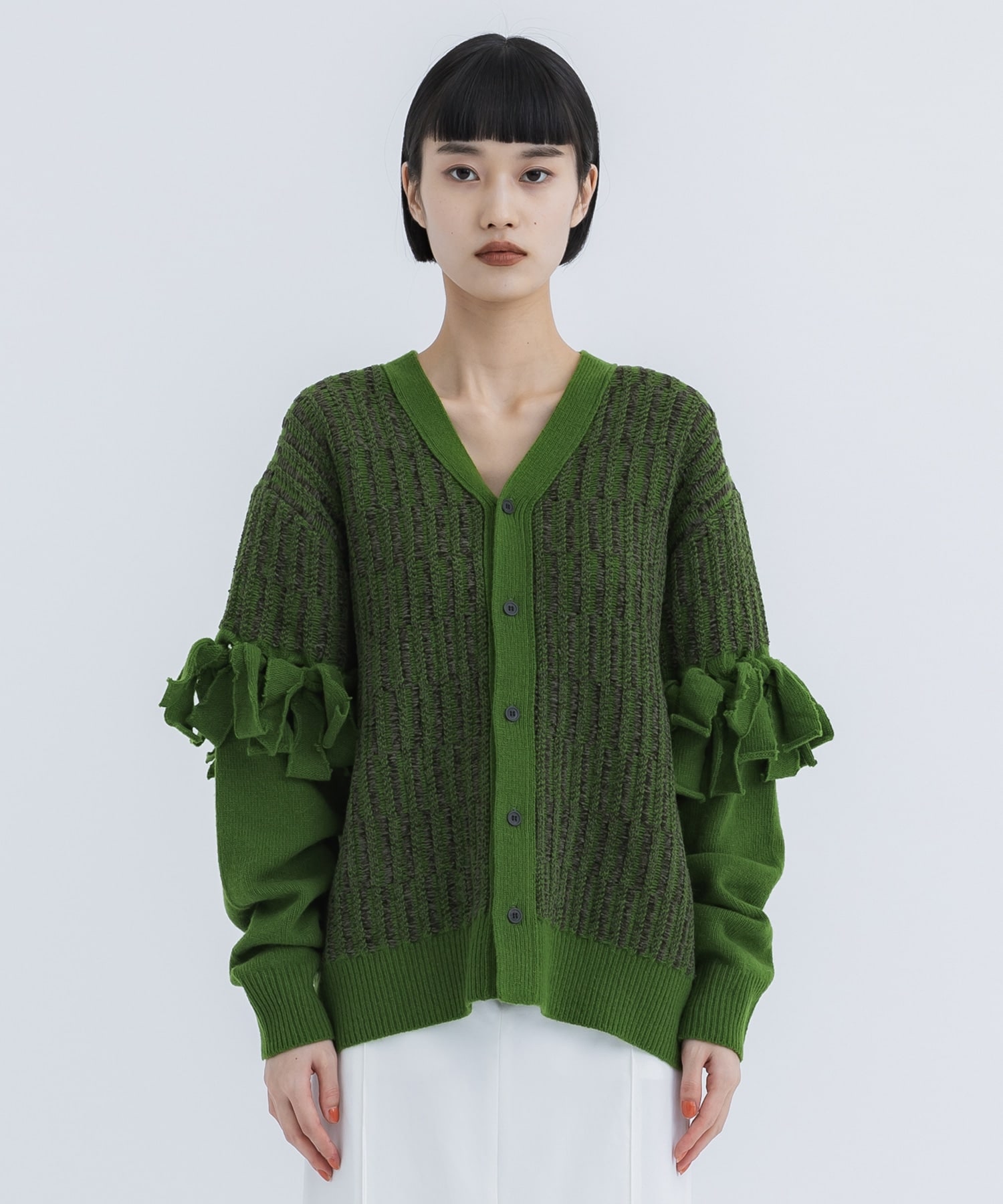 カラーグリーンTOGA PULLA Jacquard knit cardigan green
