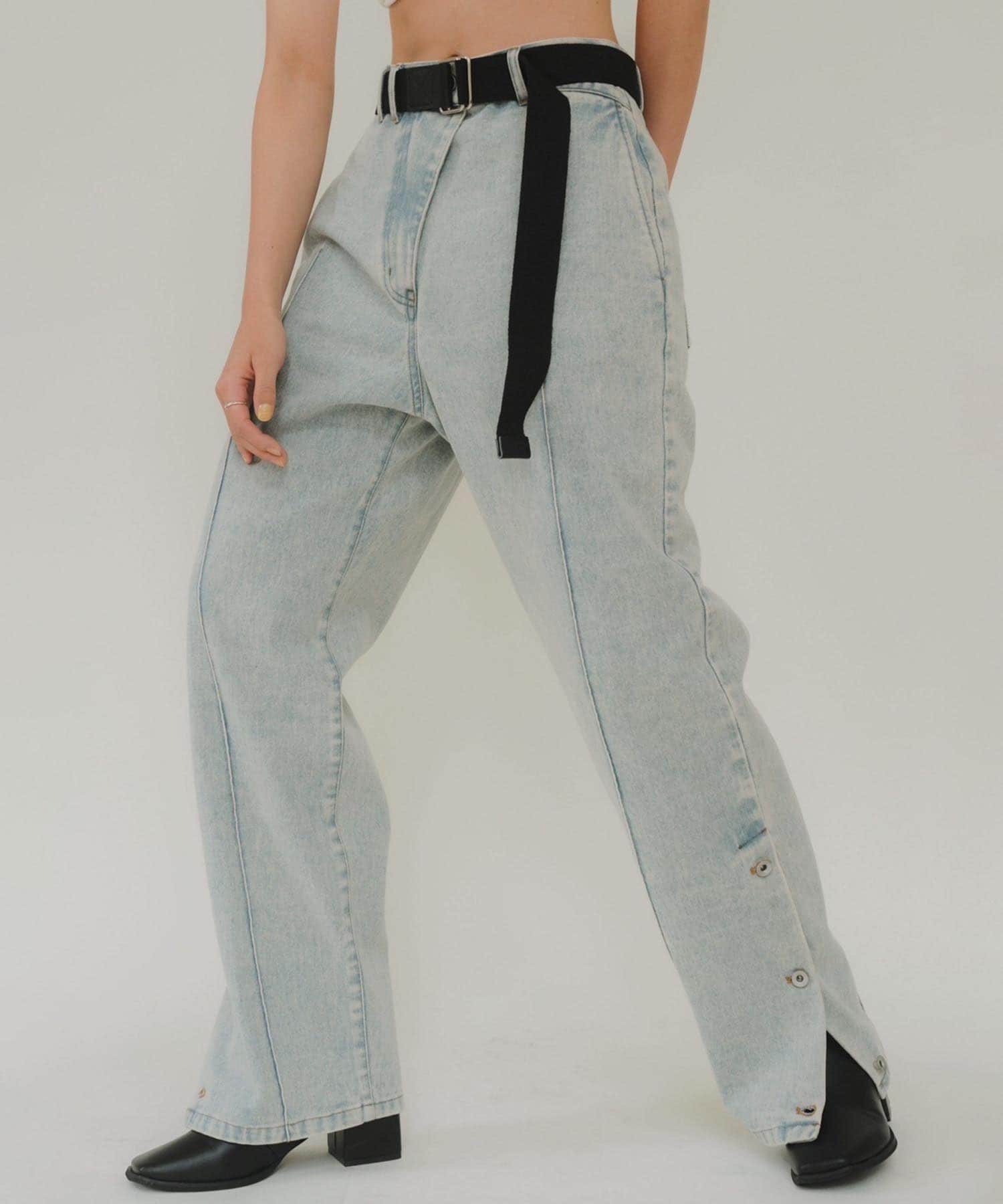 slit belt slacks pants(XS LIGHT BLUE): KnuthMarf: WOMENS 