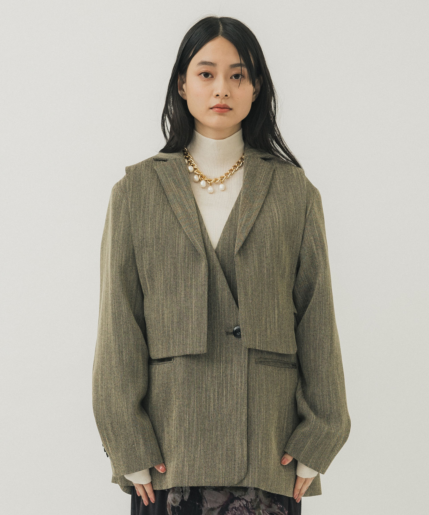 Ameri / CONVERTIBLE HERRINGBONE JACKET S