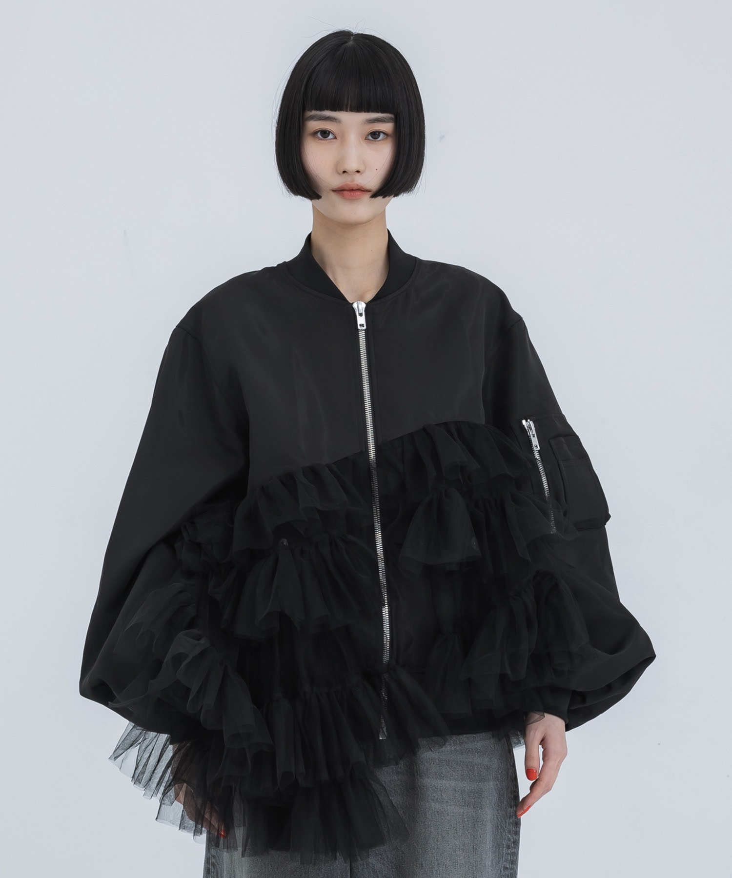 Tulle Trimmed Bomber Jacket VIVIANO