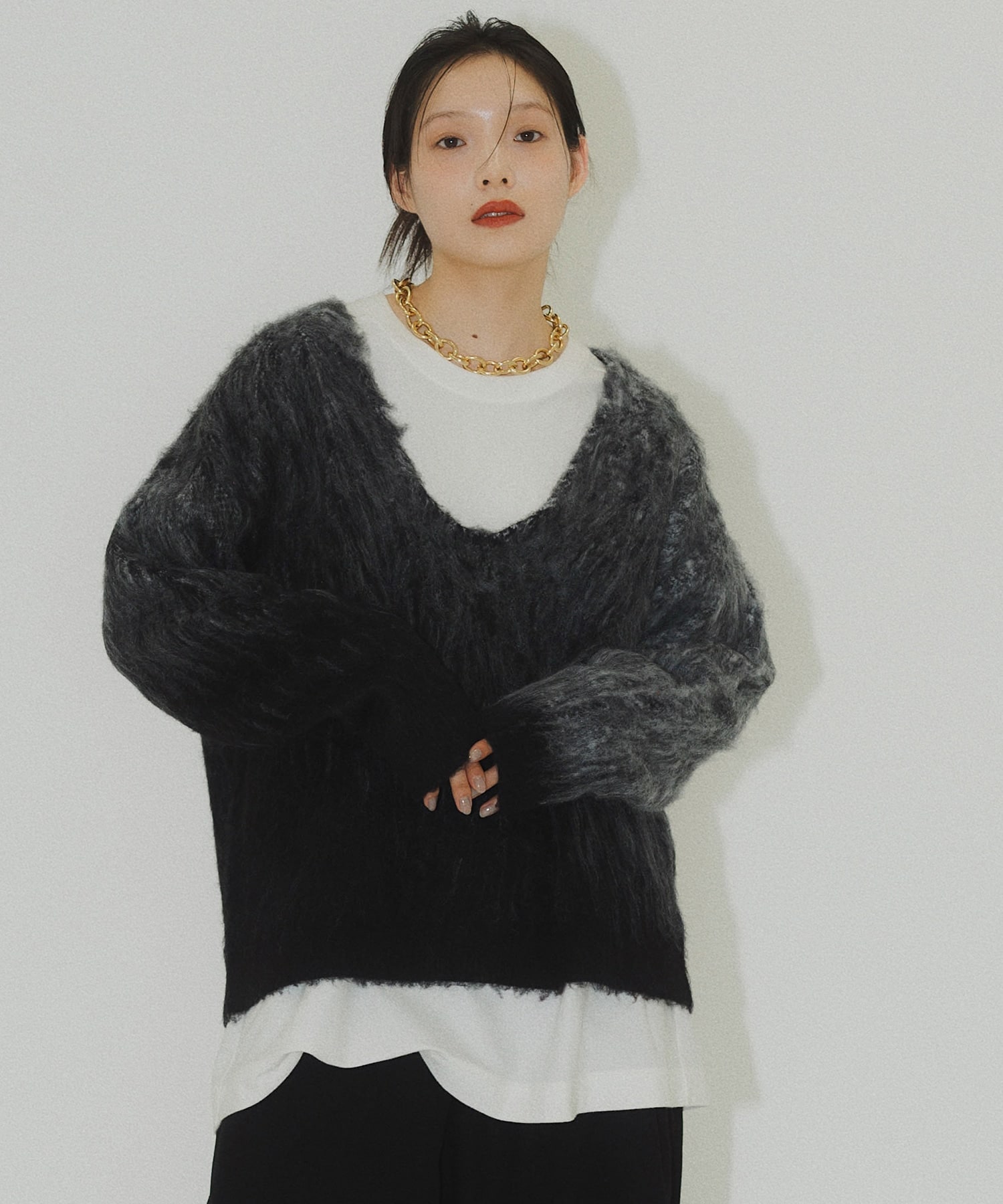EX.Uneck knit pullover(FREE BLACK): KnuthMarf: WOMENS｜ STUDIOUS