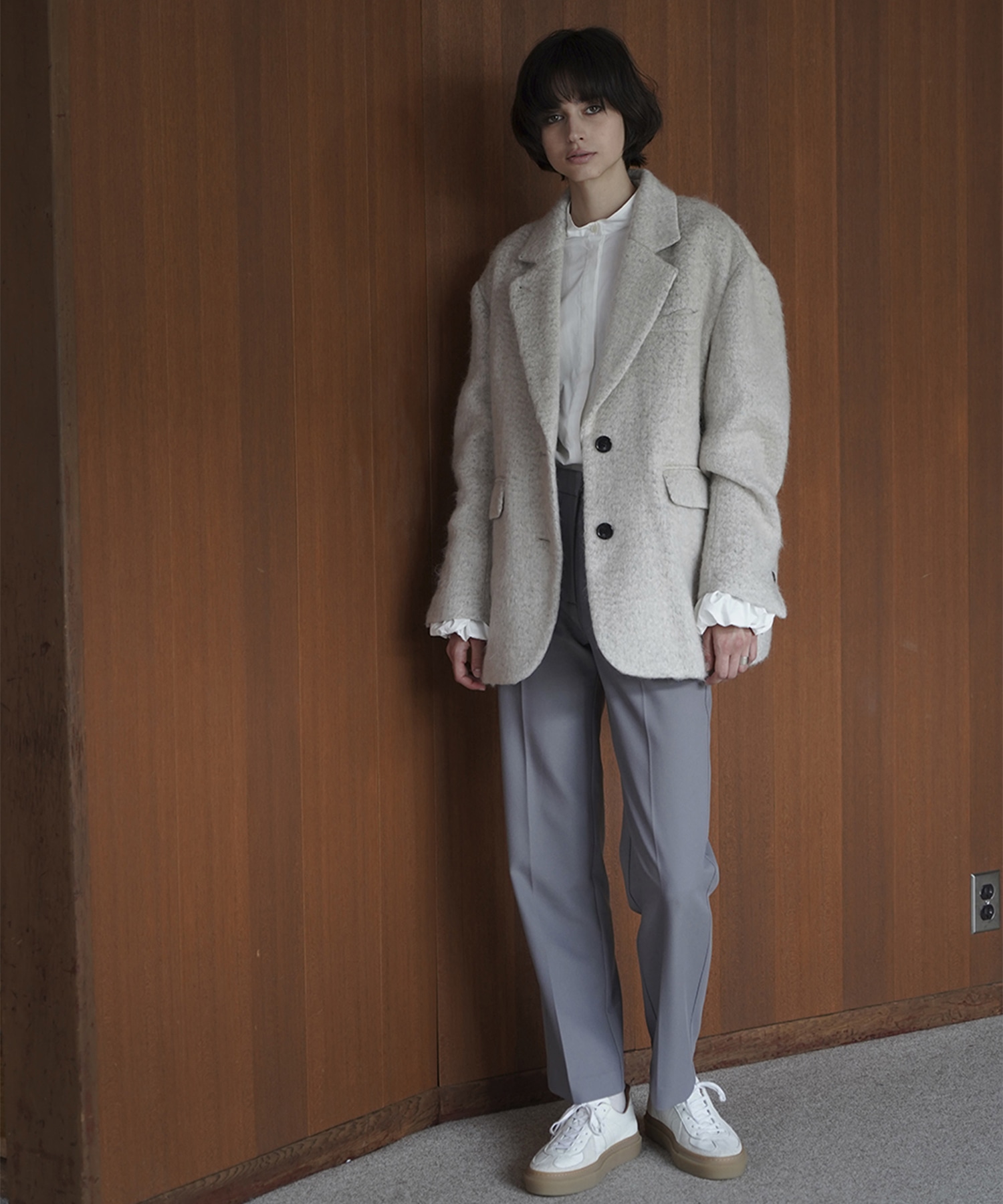 レディースCLANE MIX SHAGGY OVER TAILORED JACKET