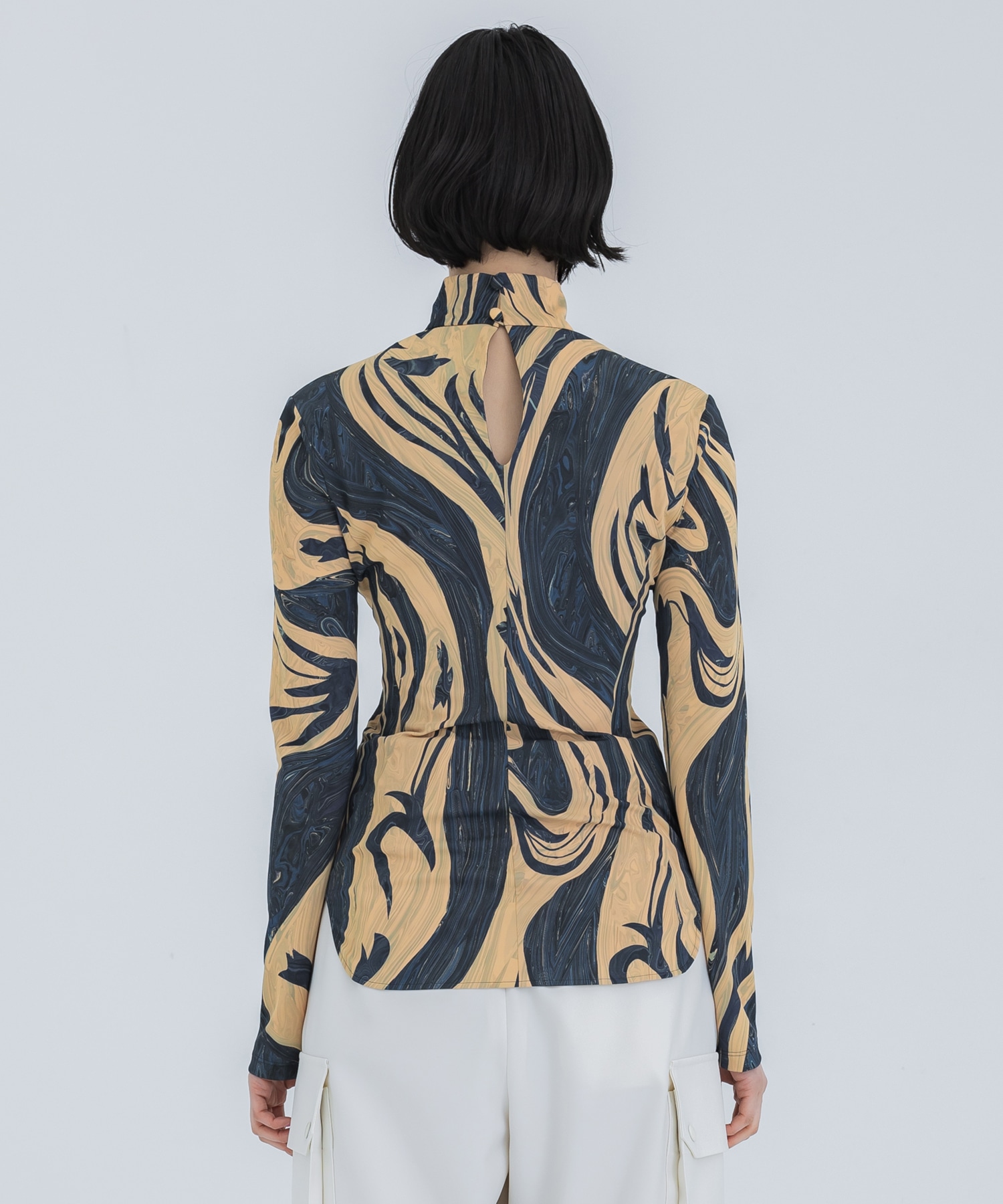 Marble Print Jersey High Neck Top(1 BEIGE): Mame Kurogouchi