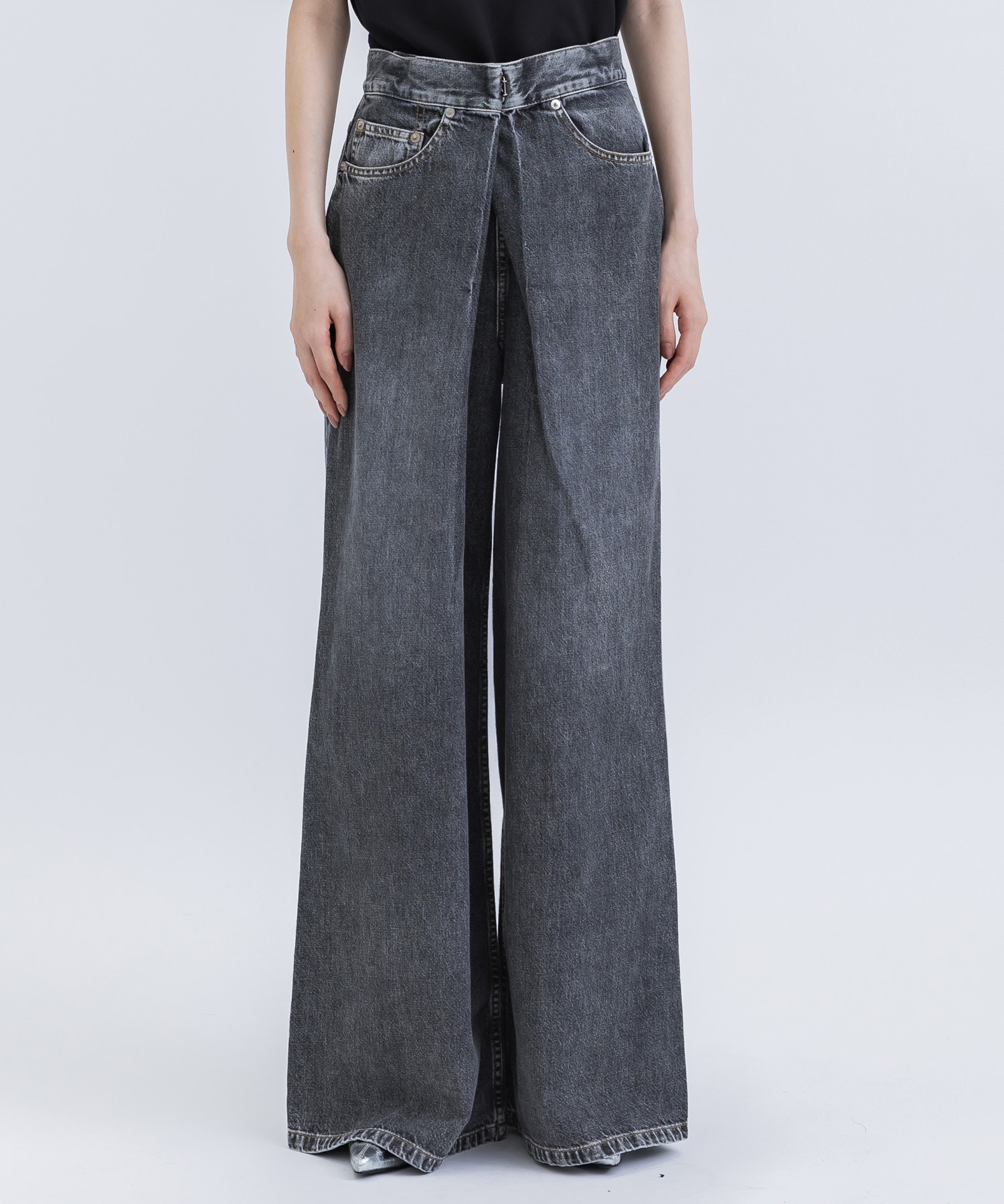 WASHED DENIM WIDE PANTS (SHORT LENGTH) JOHN LAWRENCE SULLIVAN