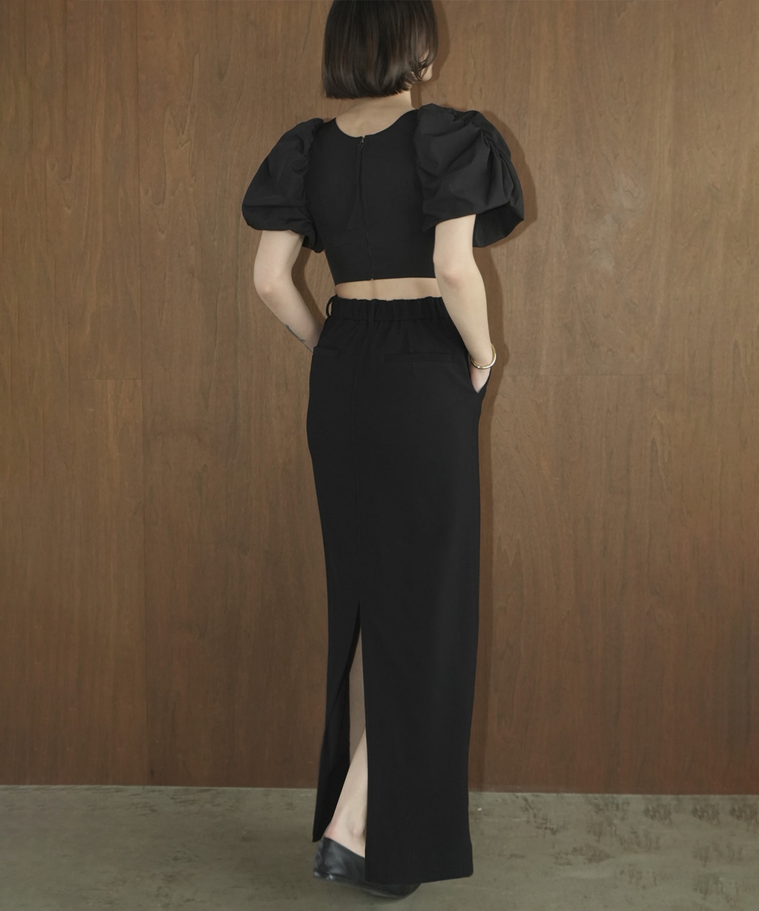 RIB STRIPE STRAIGHT SKIRT CLANE