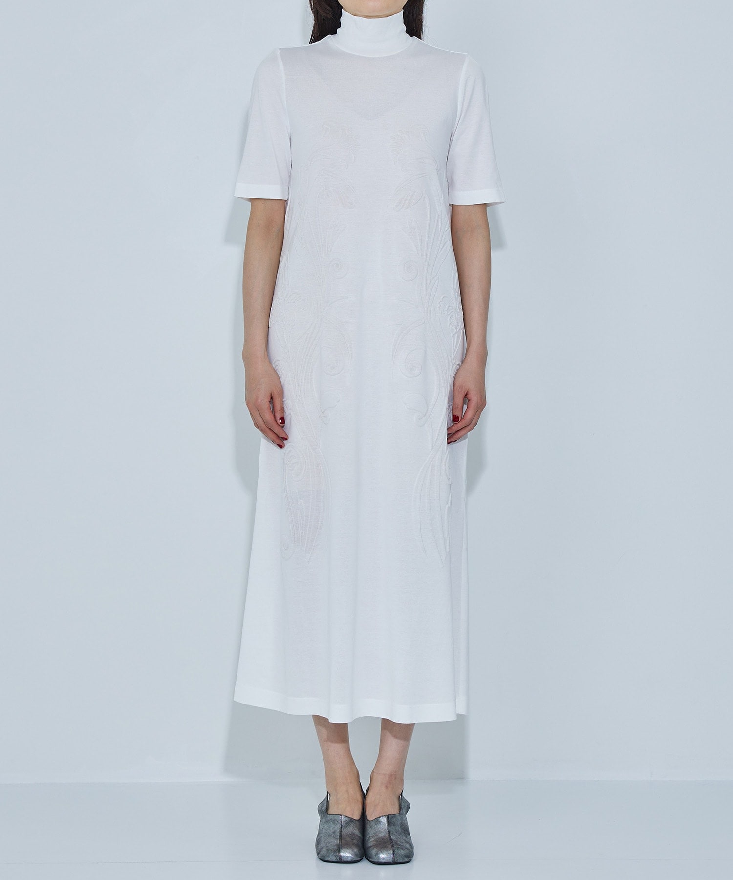 Floral Embossed Cotton Jersey A-Line Dress Mame Kurogouchi