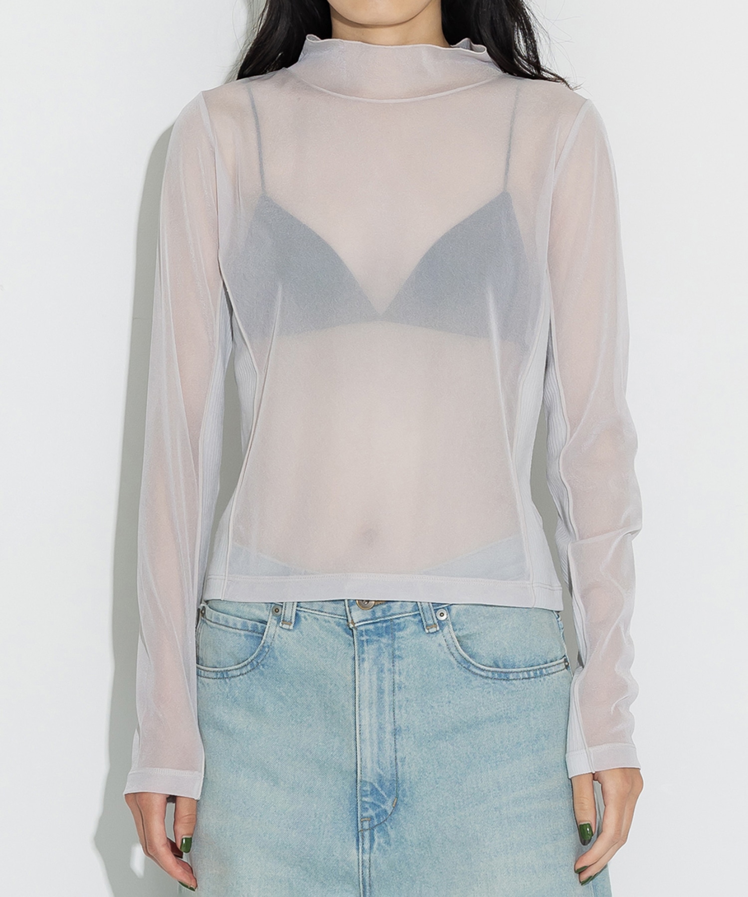 Rib Paneled Sheer Top STUDIOUS