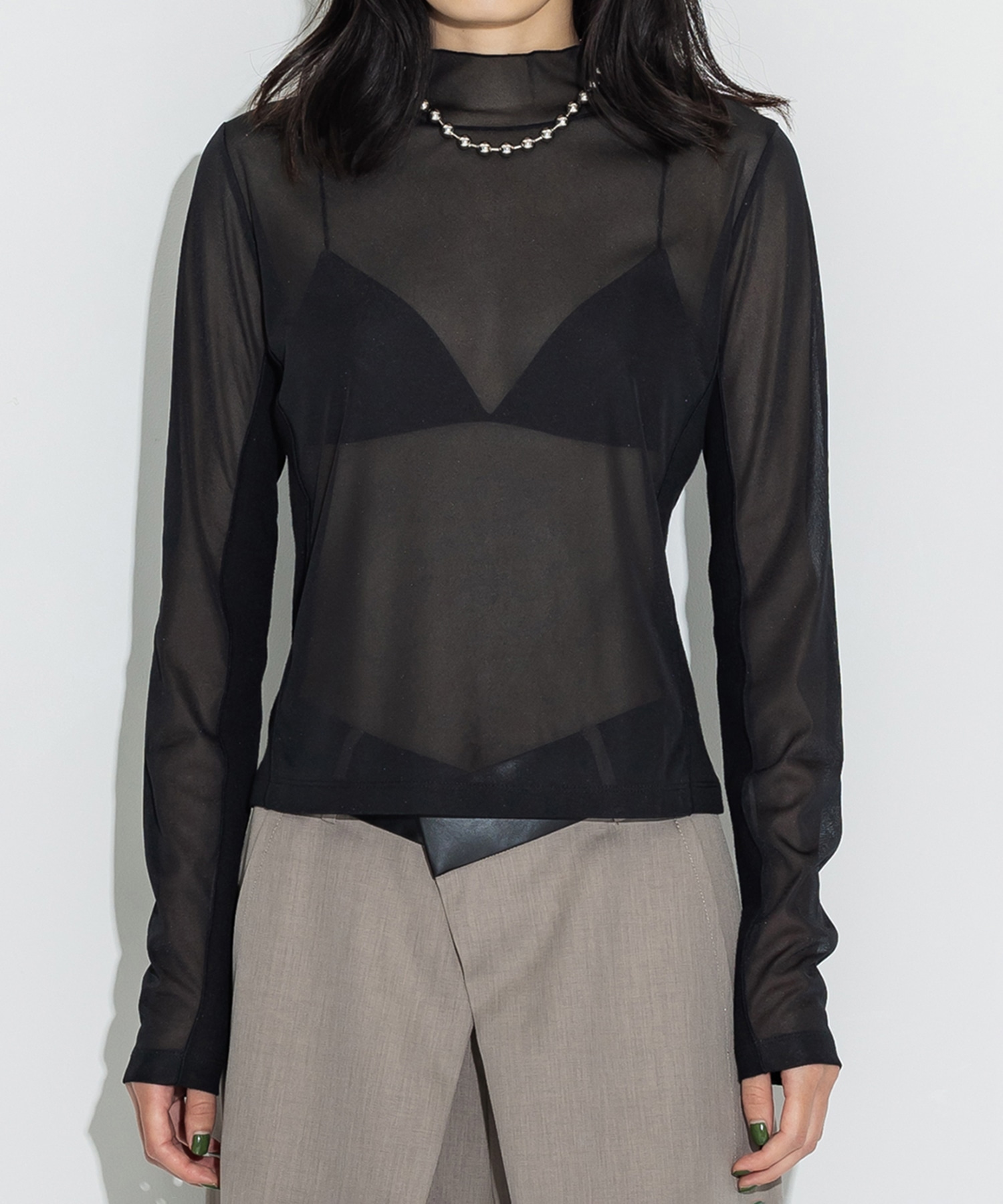 Rib Paneled Sheer Top STUDIOUS