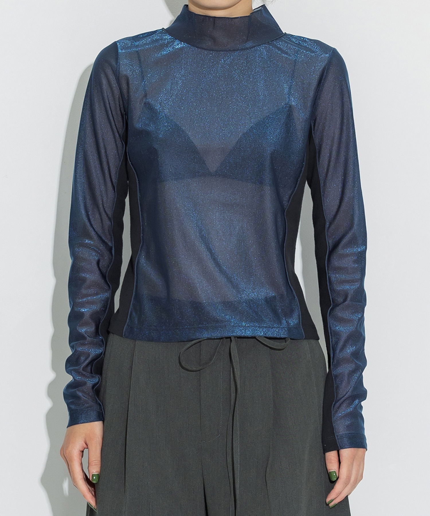 Rib Paneled Sheer Top STUDIOUS