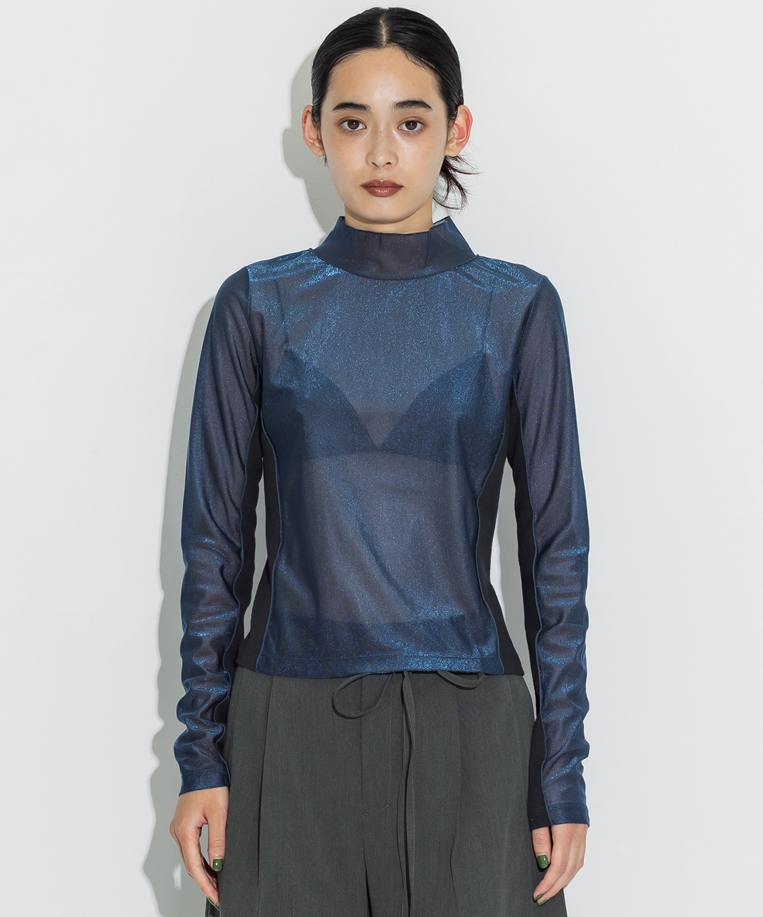 Rib Paneled Sheer Top STUDIOUS