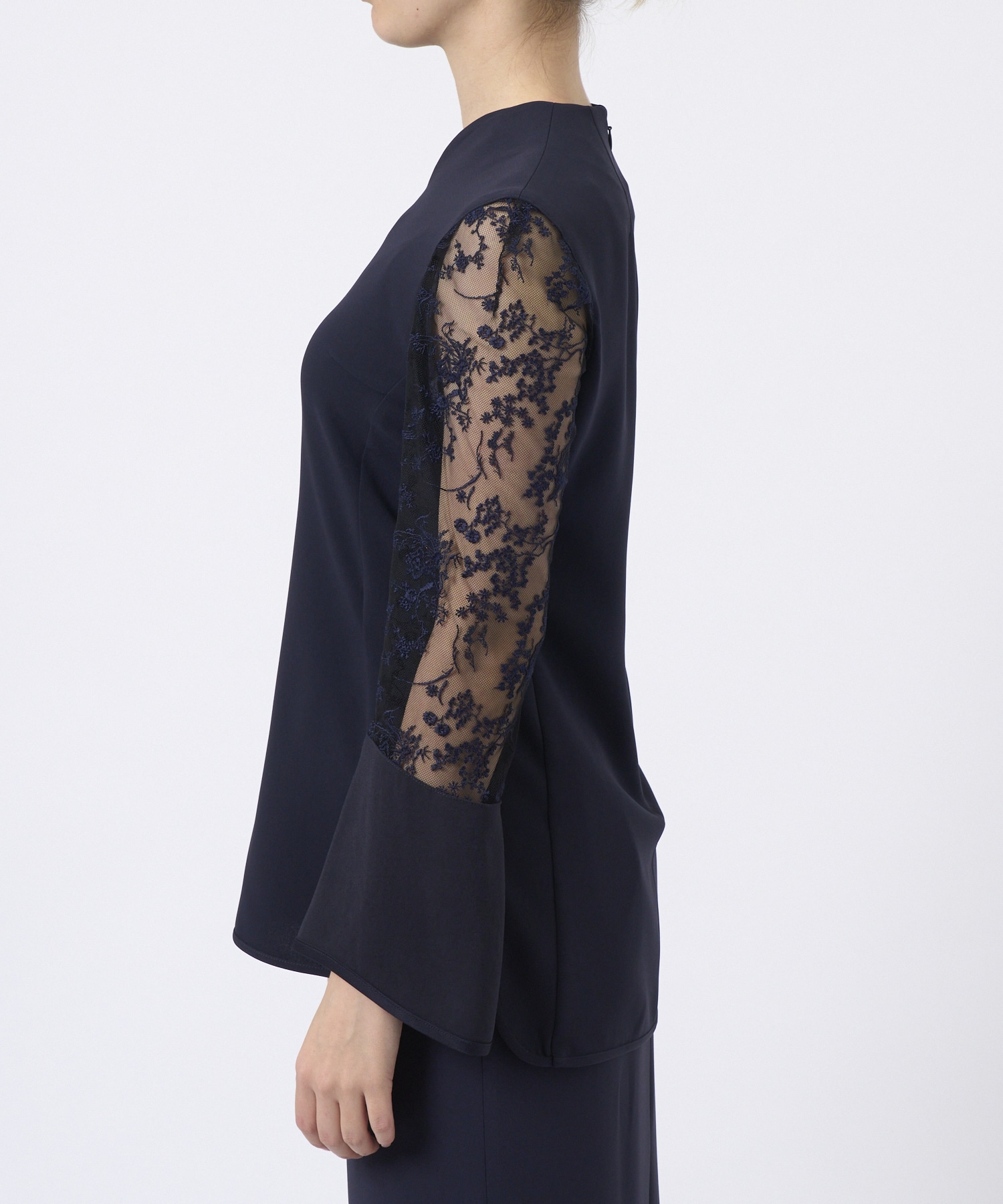 Acetate Polyester Floral Lace-Sleeve Shirt Mame Kurogouchi