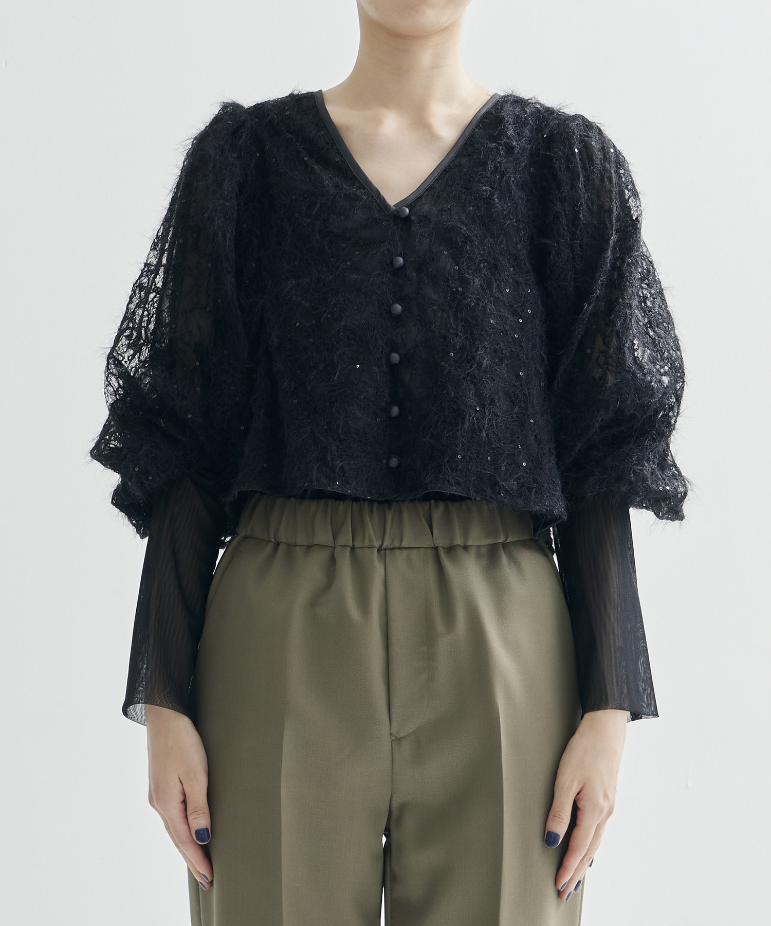 BRUSHED LACE VOLUME SLEEVE BLOUSE AMERI