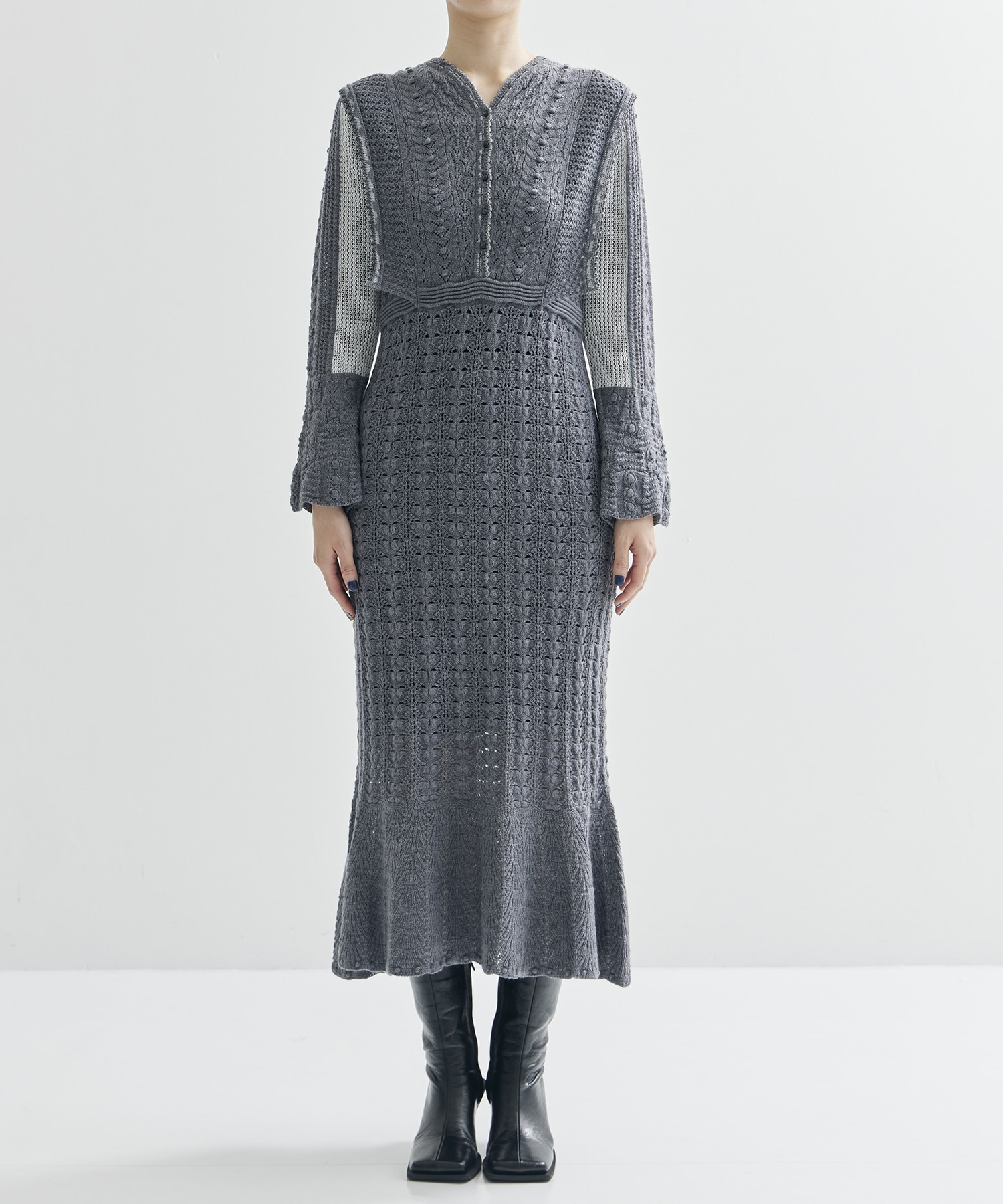 Openwork Pattern Knitted Dress Mame Kurogouchi