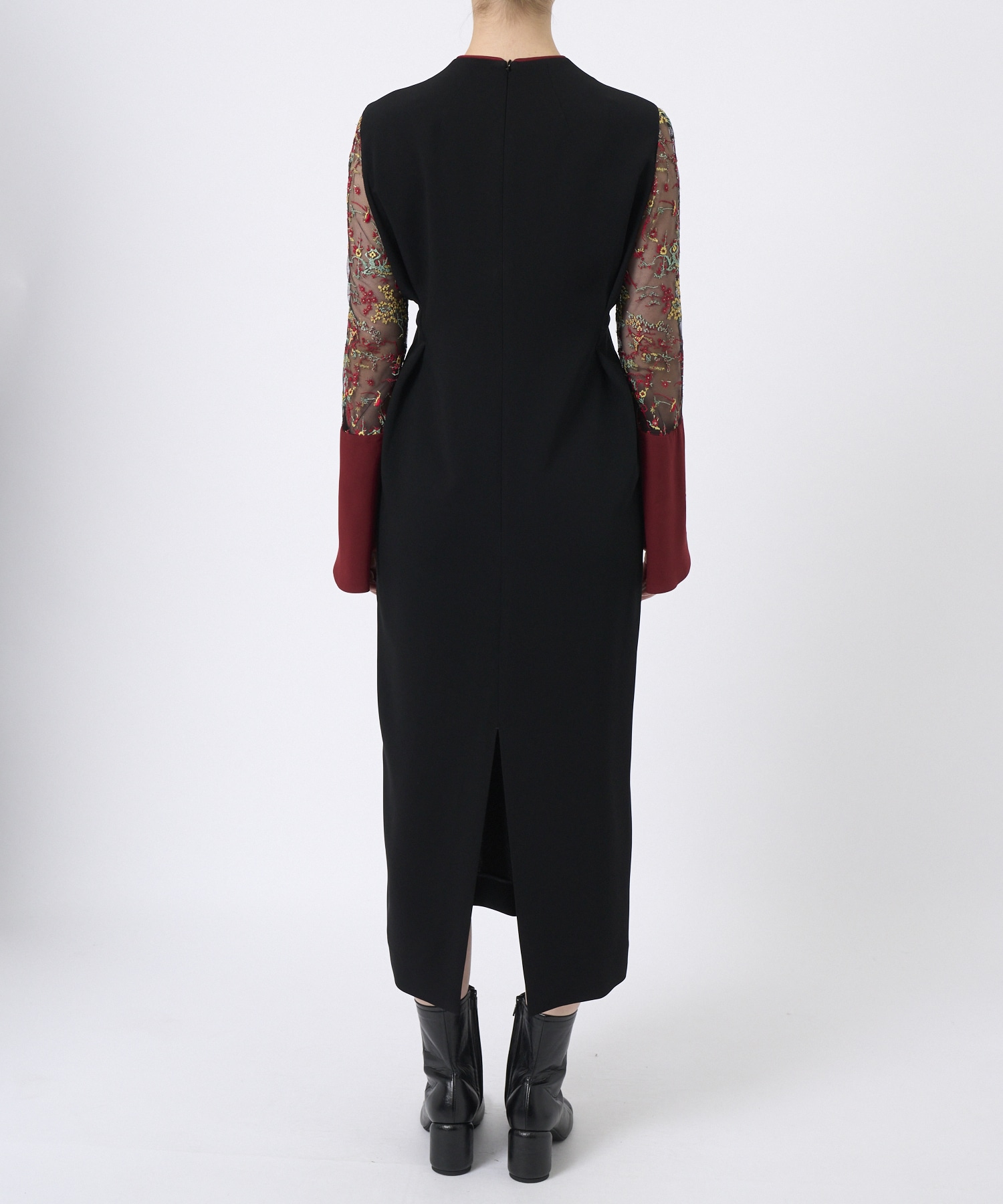 Acetate Polyester Floral Lace-Sleeve Dress Mame Kurogouchi