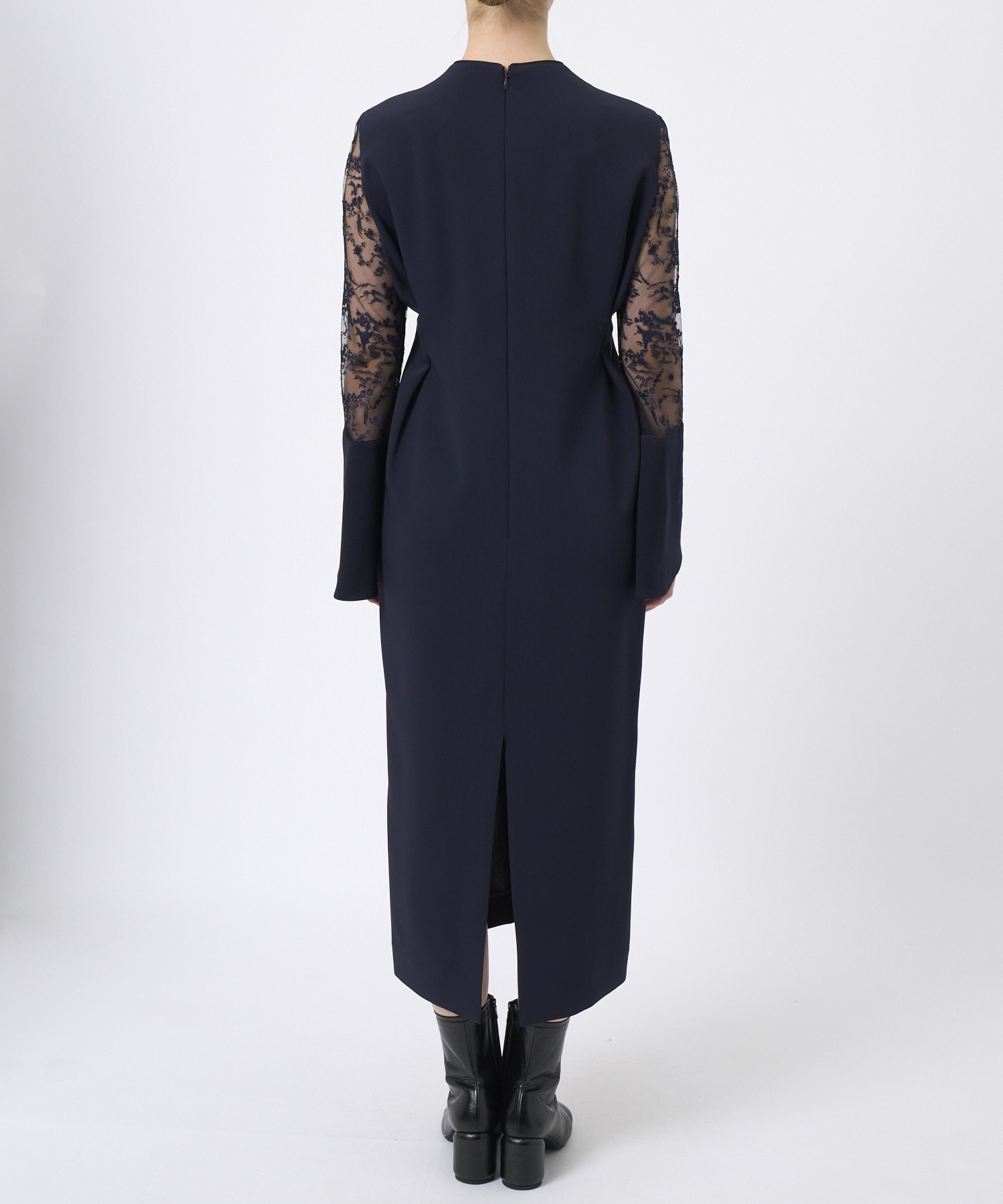 Acetate Polyester Floral Lace-Sleeve Dress Mame Kurogouchi