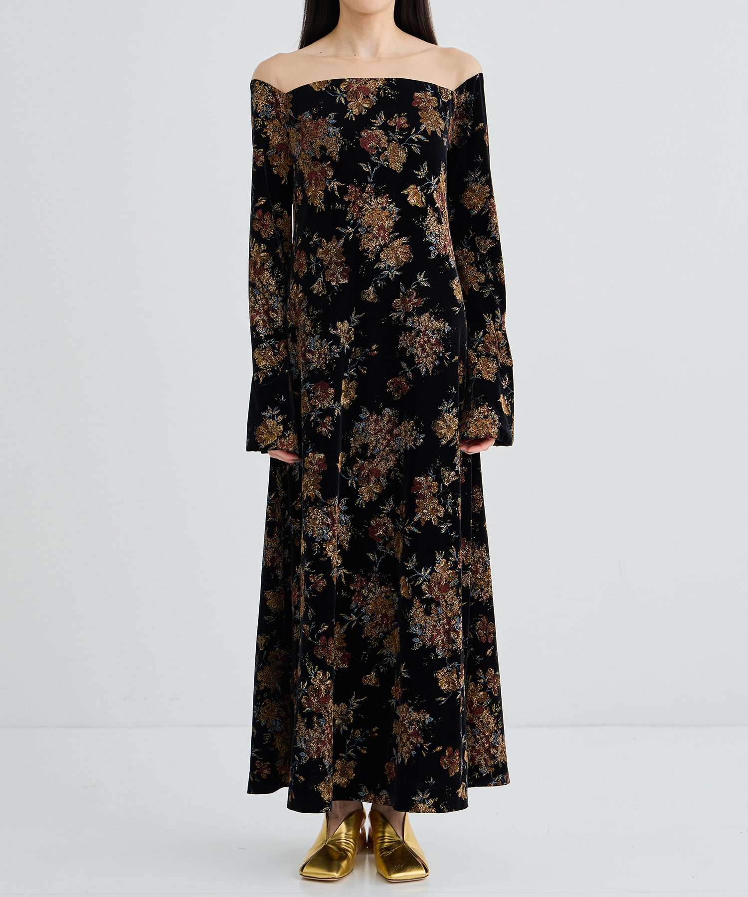 FLOWER PRINT VELOUR DRESS AMERI