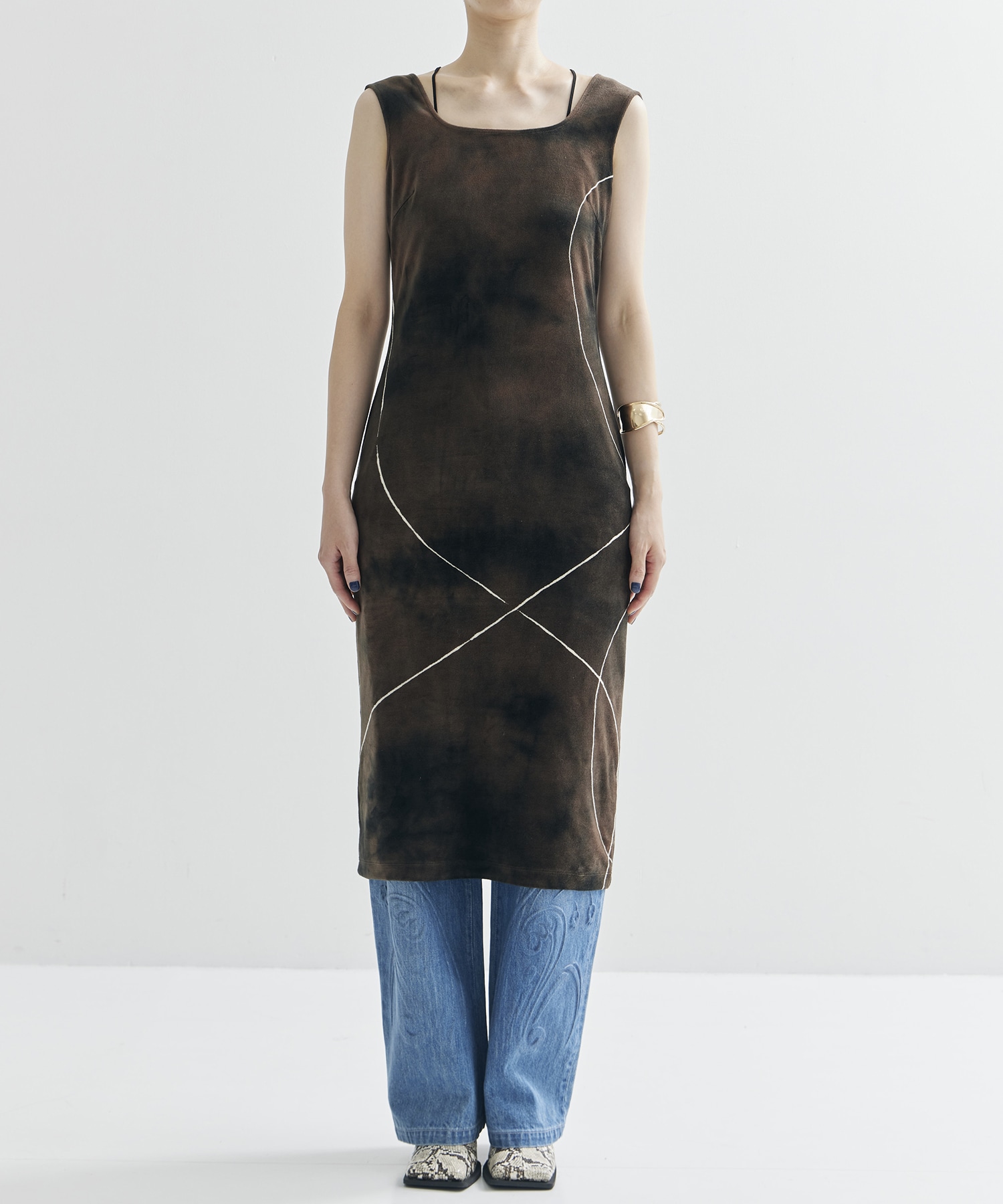 Kintsugi Velour Jersey Square Neck Sleeveless Dress Mame Kurogouchi