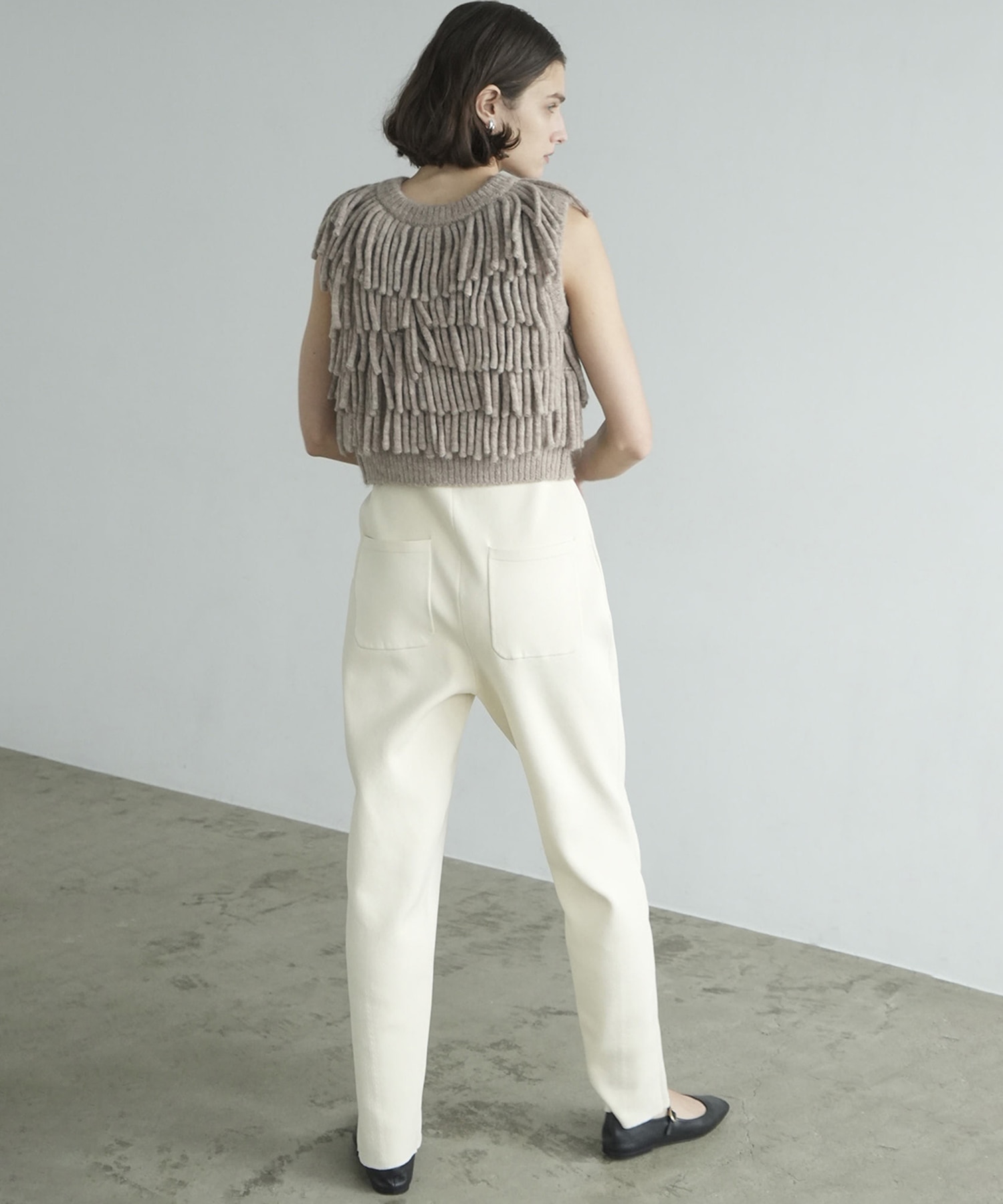 W FACE FRINGE KNIT VEST CLANE