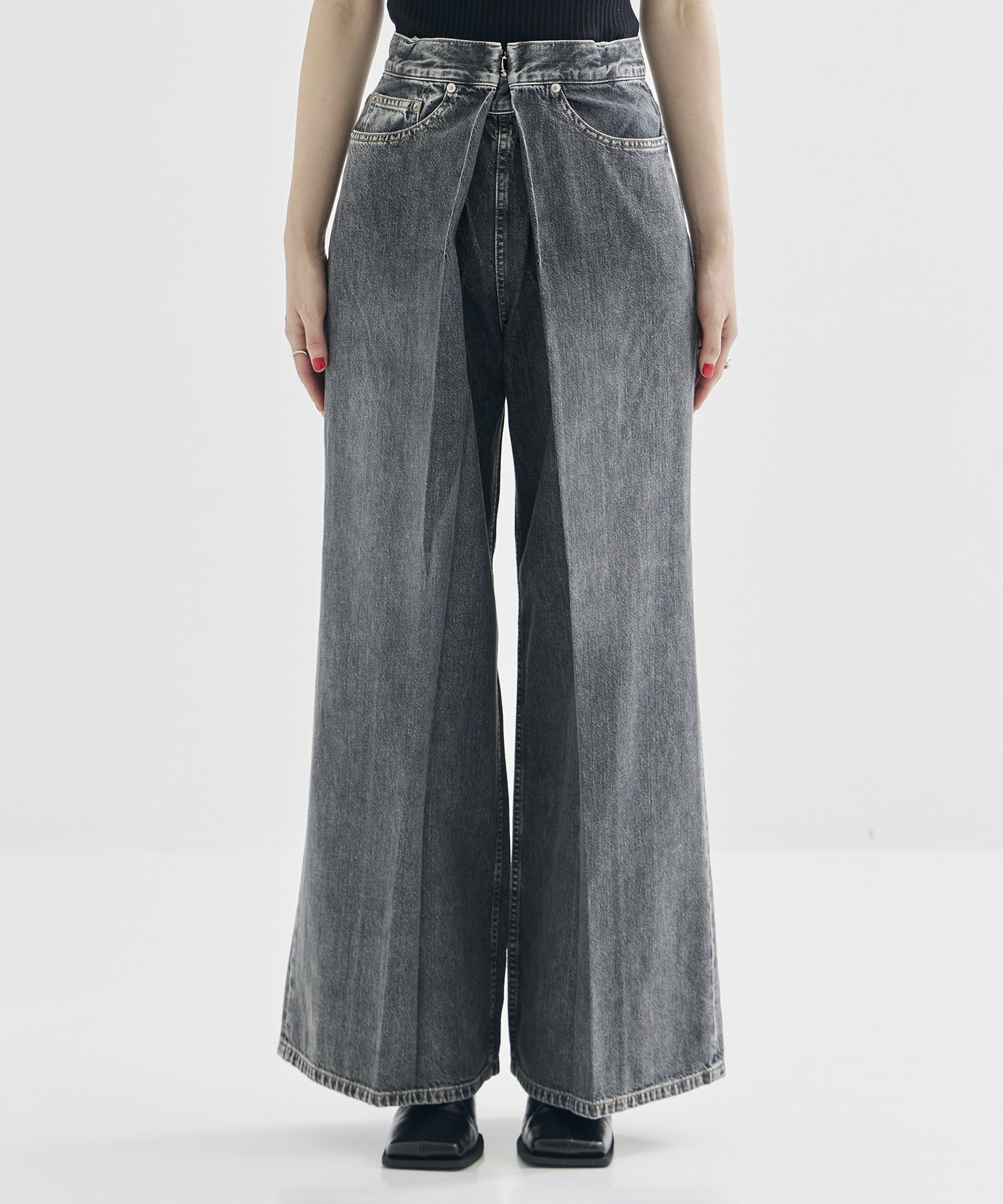 WASHED DENIM WIDE PANTS (SHORT LENGTH) JOHN LAWRENCE SULLIVAN