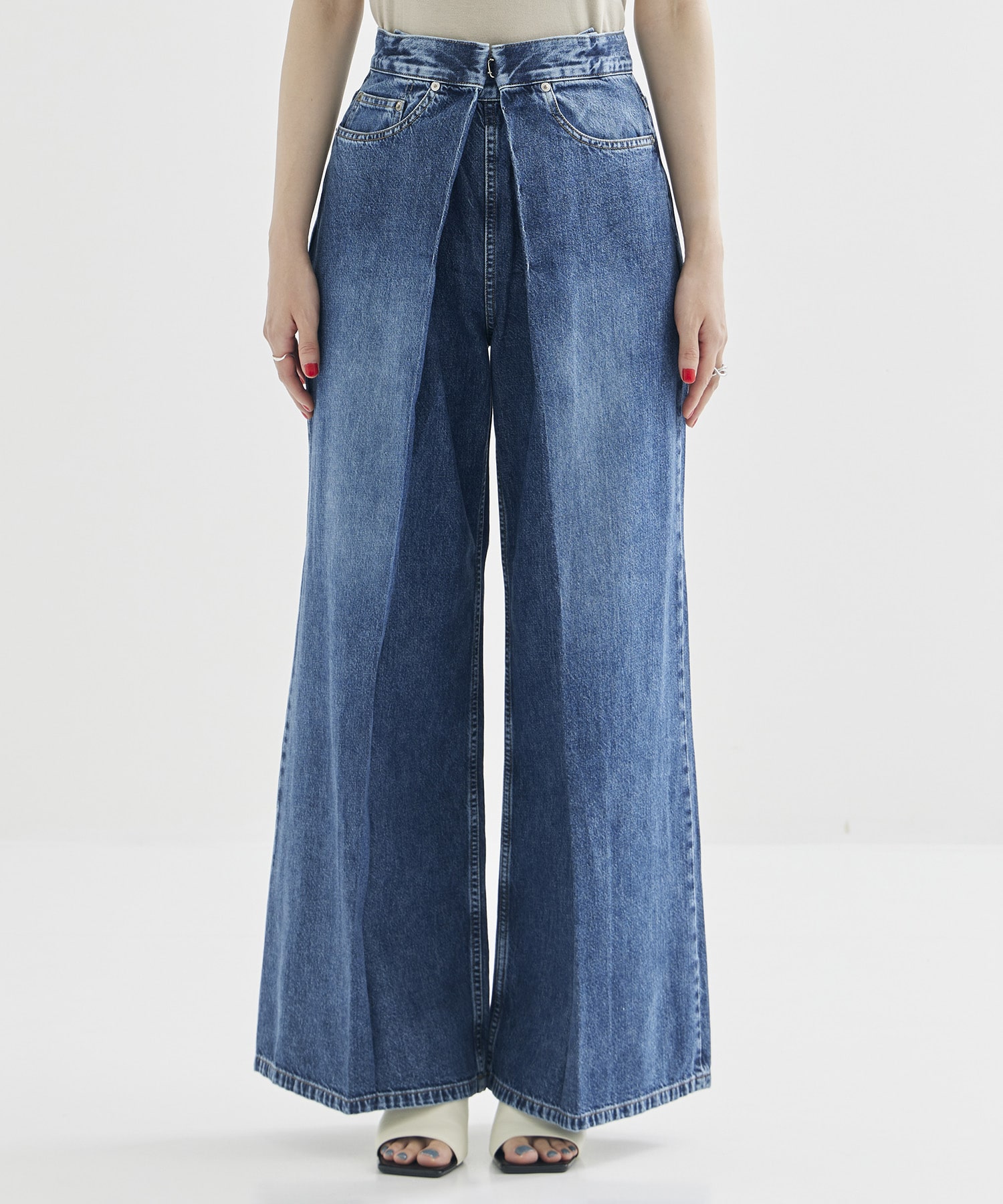 WASHED DENIM WIDE PANTS (SHORT LENGTH) JOHN LAWRENCE SULLIVAN