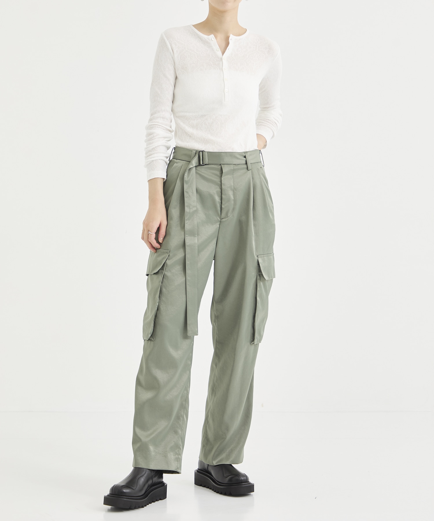 Satin belted cargo pants 08sircus