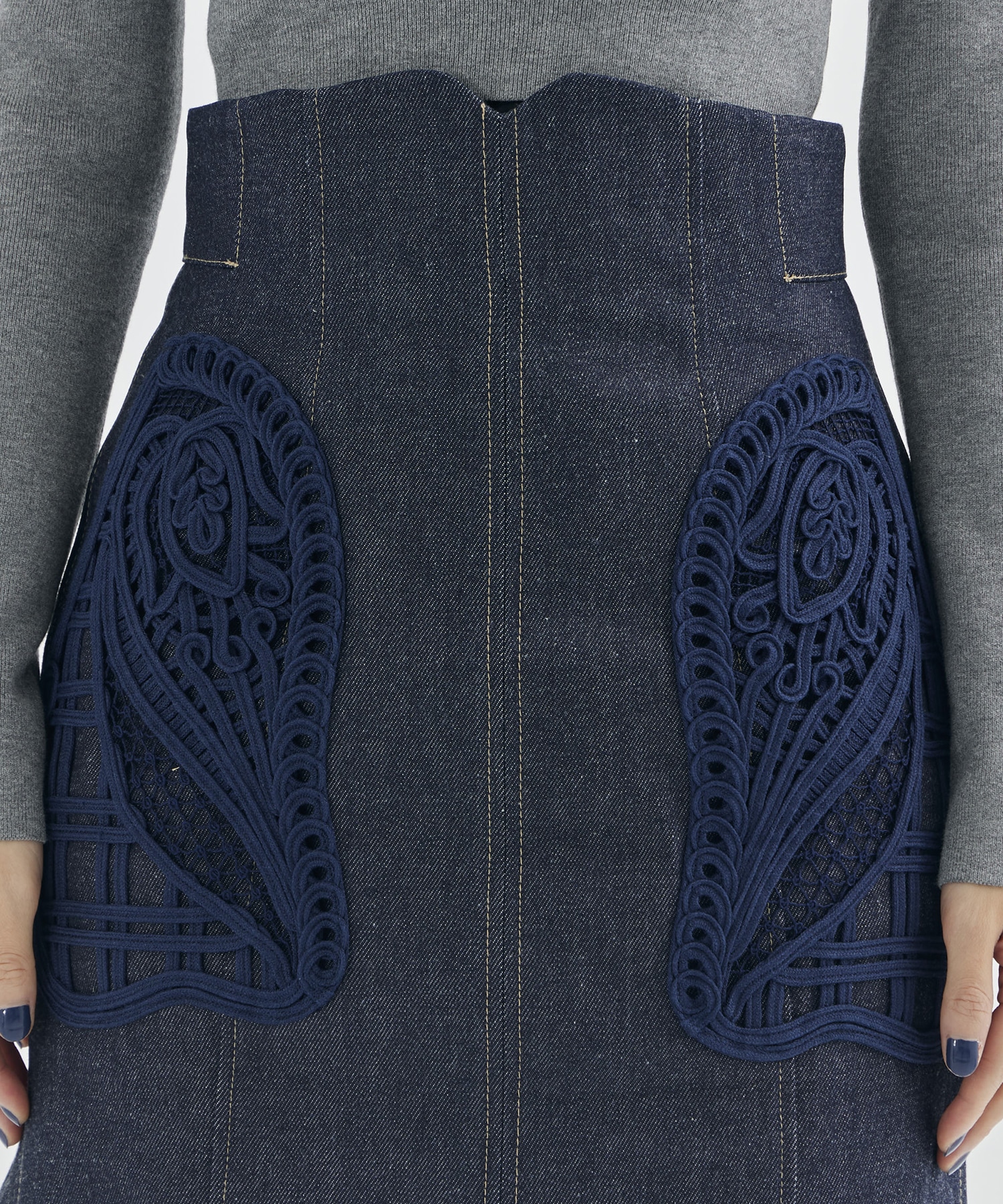 Cord Embroidery Detail Denim Skirt Mame Kurogouchi