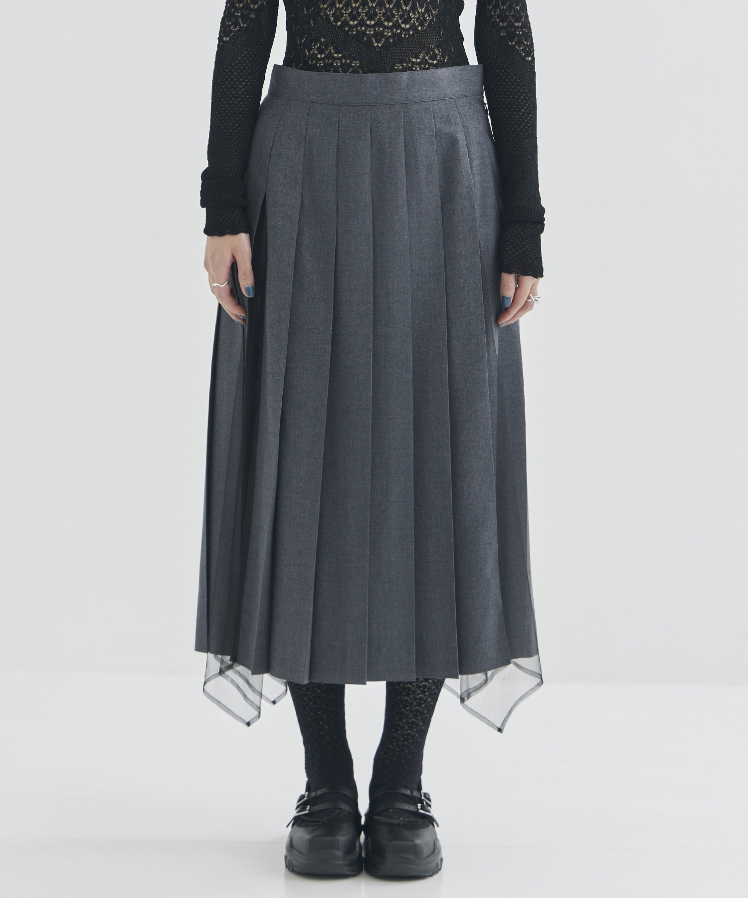 WOOL & TULLE COMBINED PLEATED SKIRT FETICO