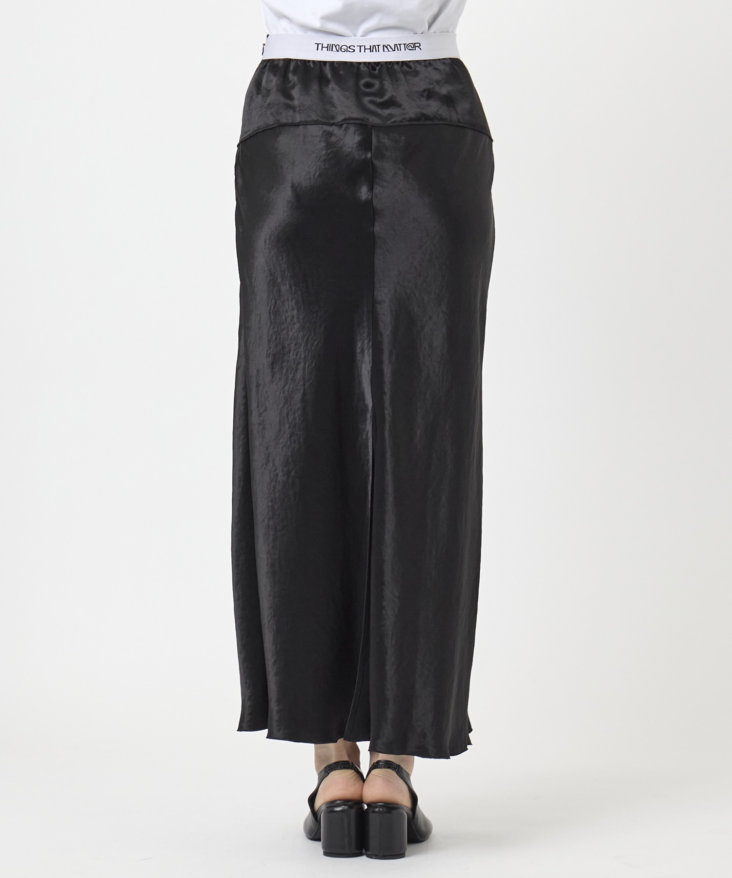 BACK SLIT ACETATE SATIN MAXI SKIRT THINGS THAT MATTER