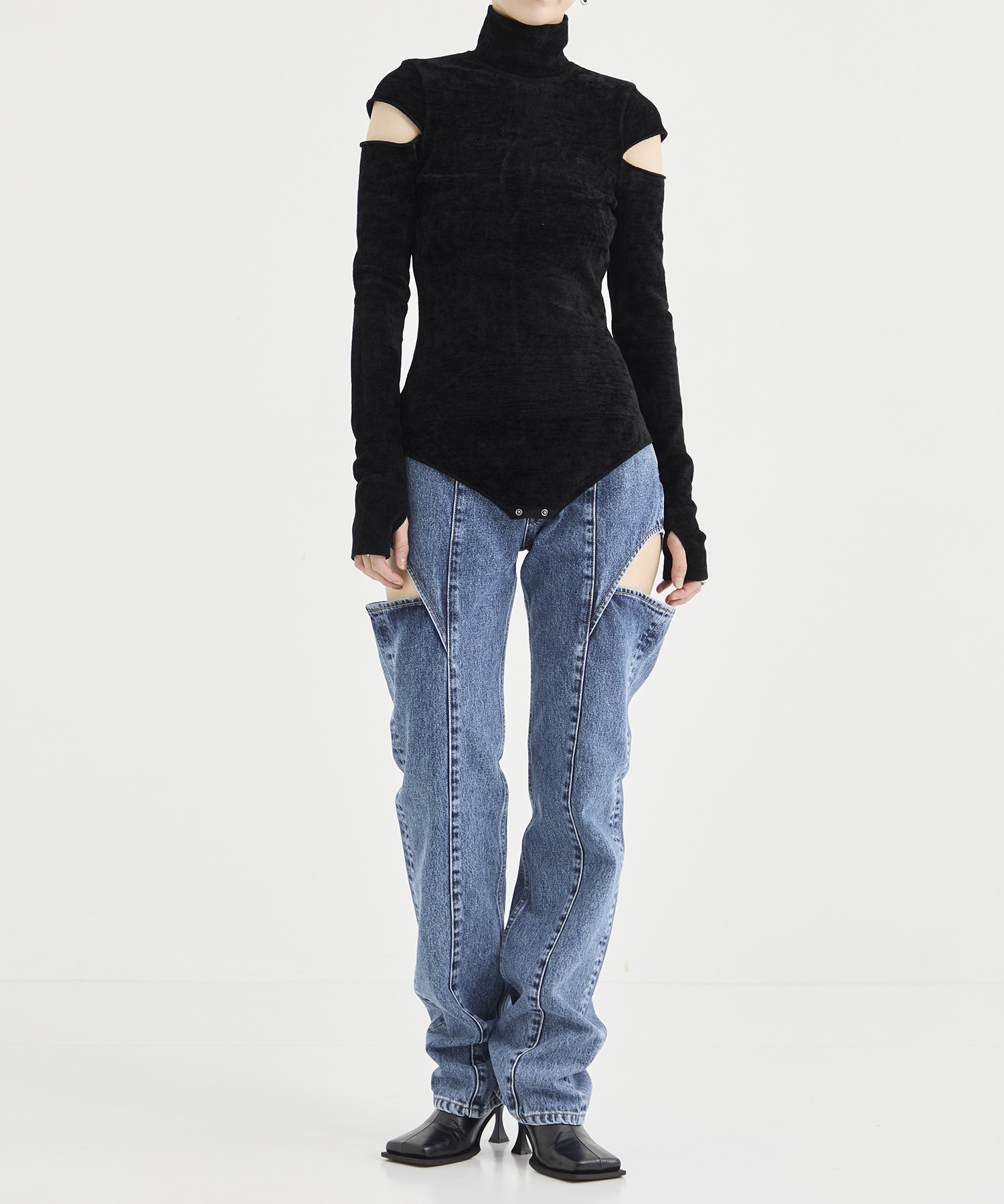 VELOUR KNIT TURTLENECK BODYSUTS FETICO