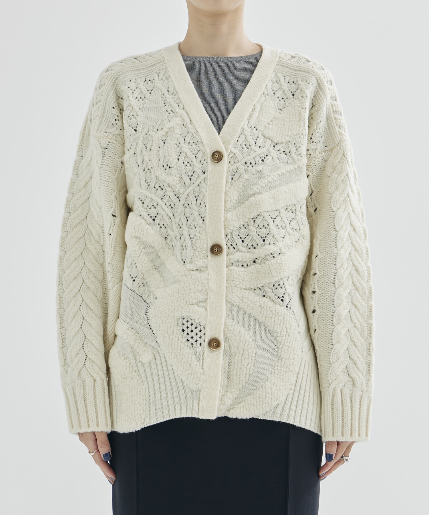 Floral Motif Chunky Knitted Cardigan Mame Kurogouchi