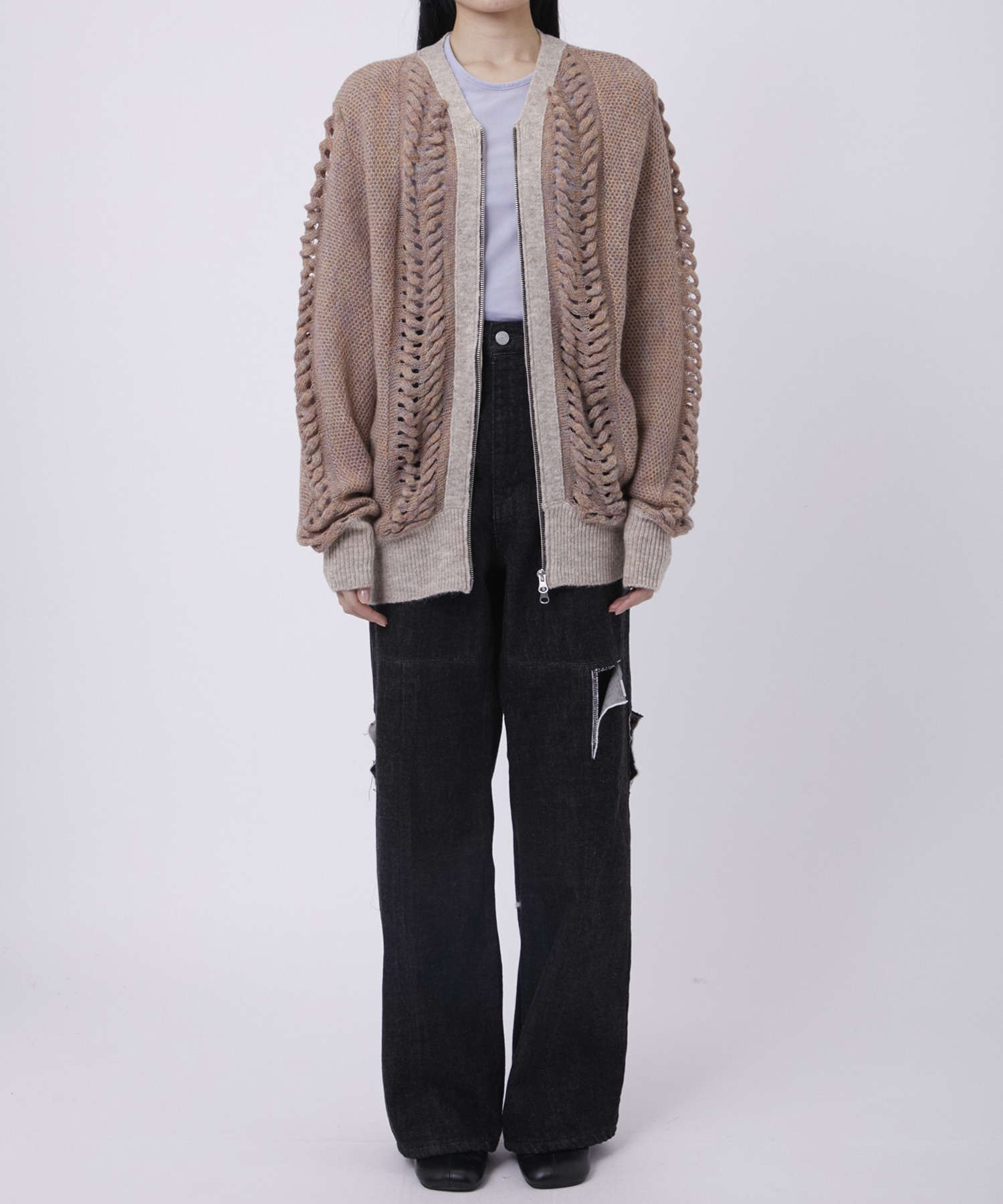 ウールモヘアZIP Knit Cardigan PEIEN