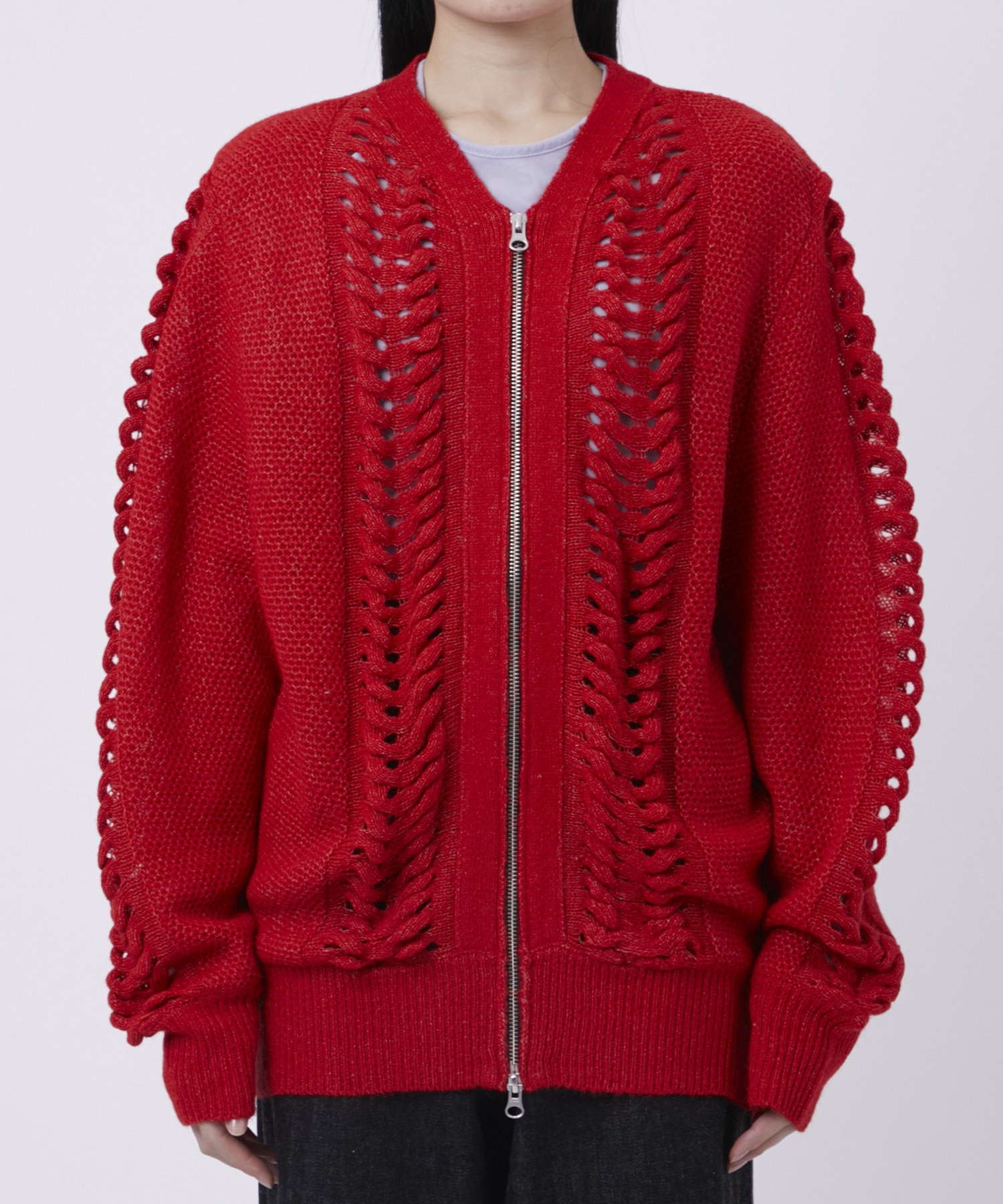 ウールモヘアZIP Knit Cardigan PEIEN