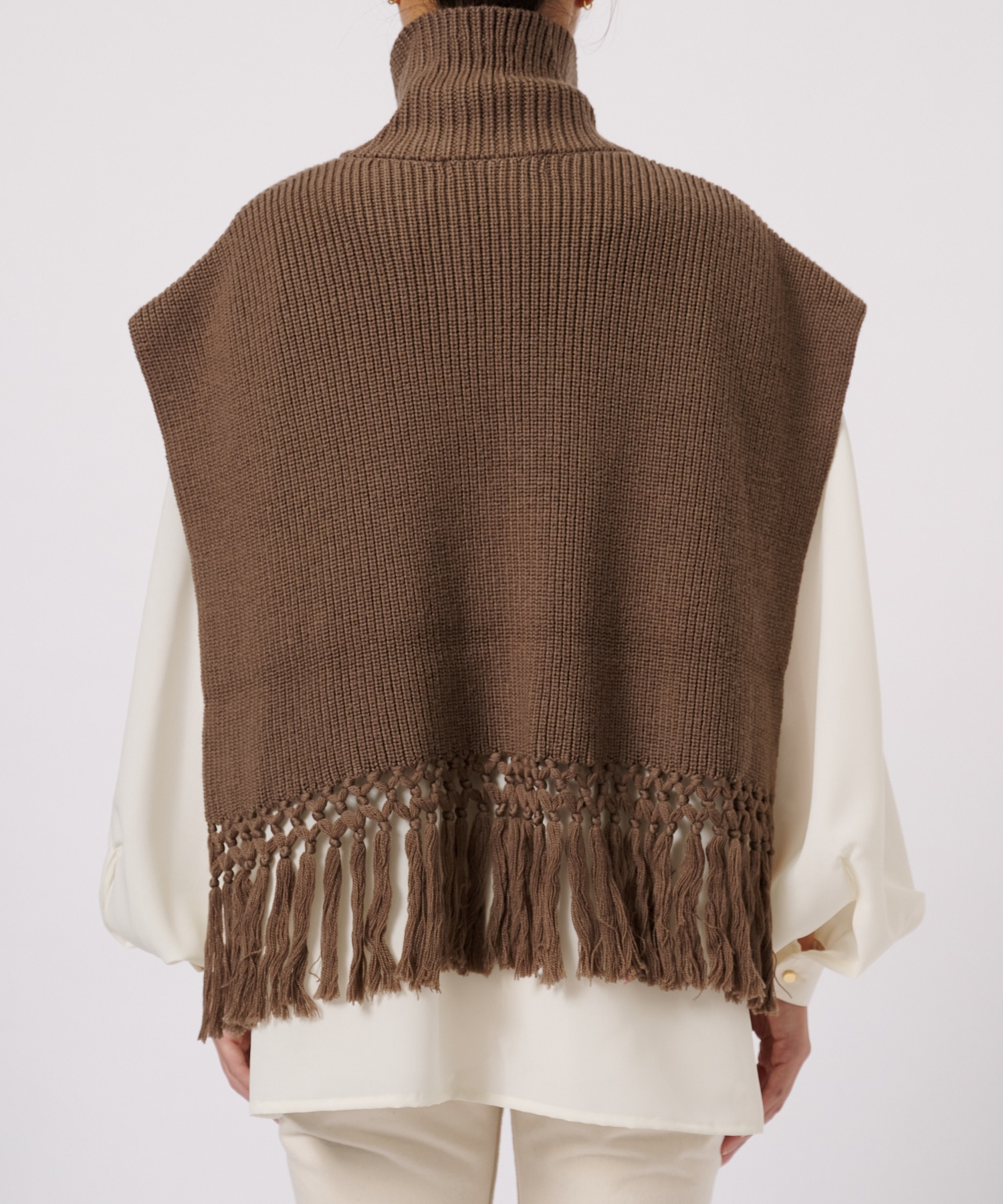 Fringe High Neck Knit Vest UJOH