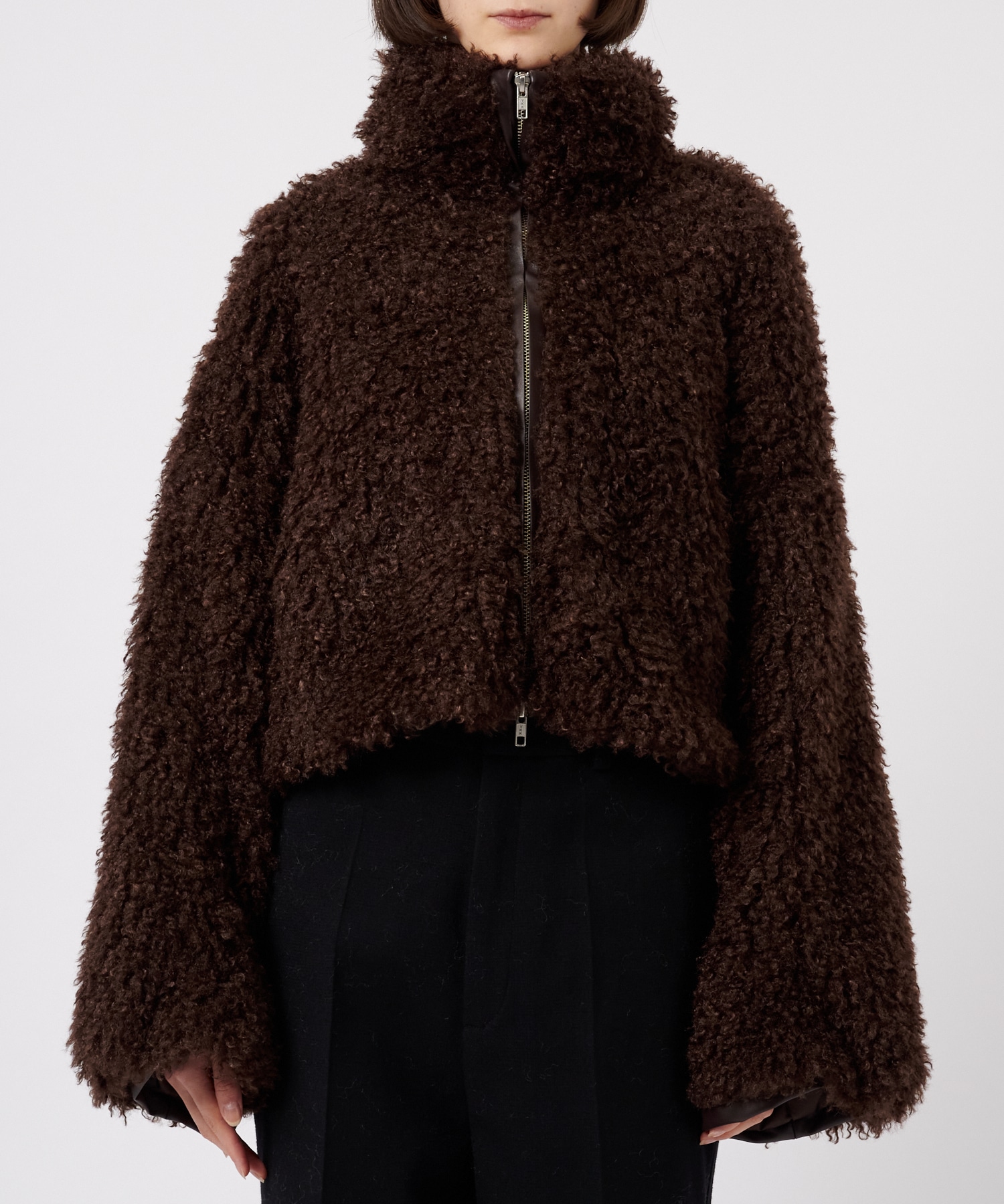 CRIMPED FUR CROPPED BLOUSON THINGS THAT MATTER