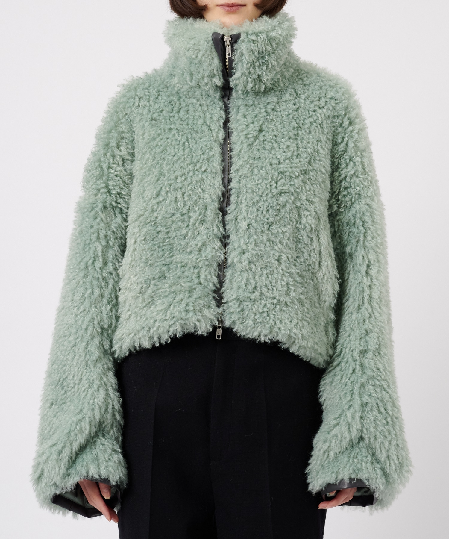 CRIMPED FUR CROPPED BLOUSON THINGS THAT MATTER