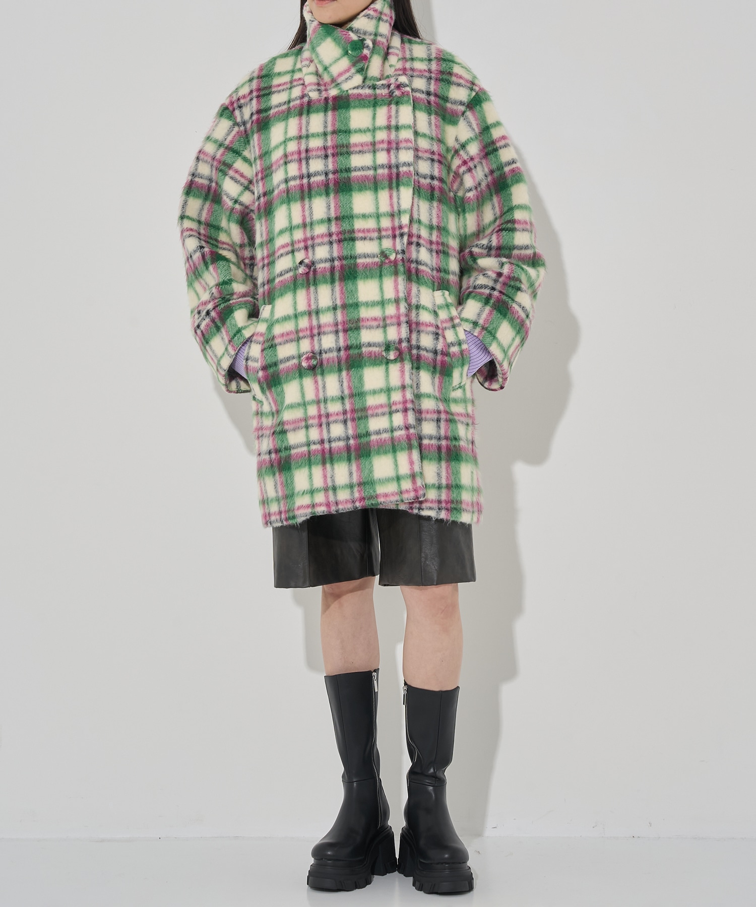 ADORABLE SHAGGY CHECK COAT AMERI