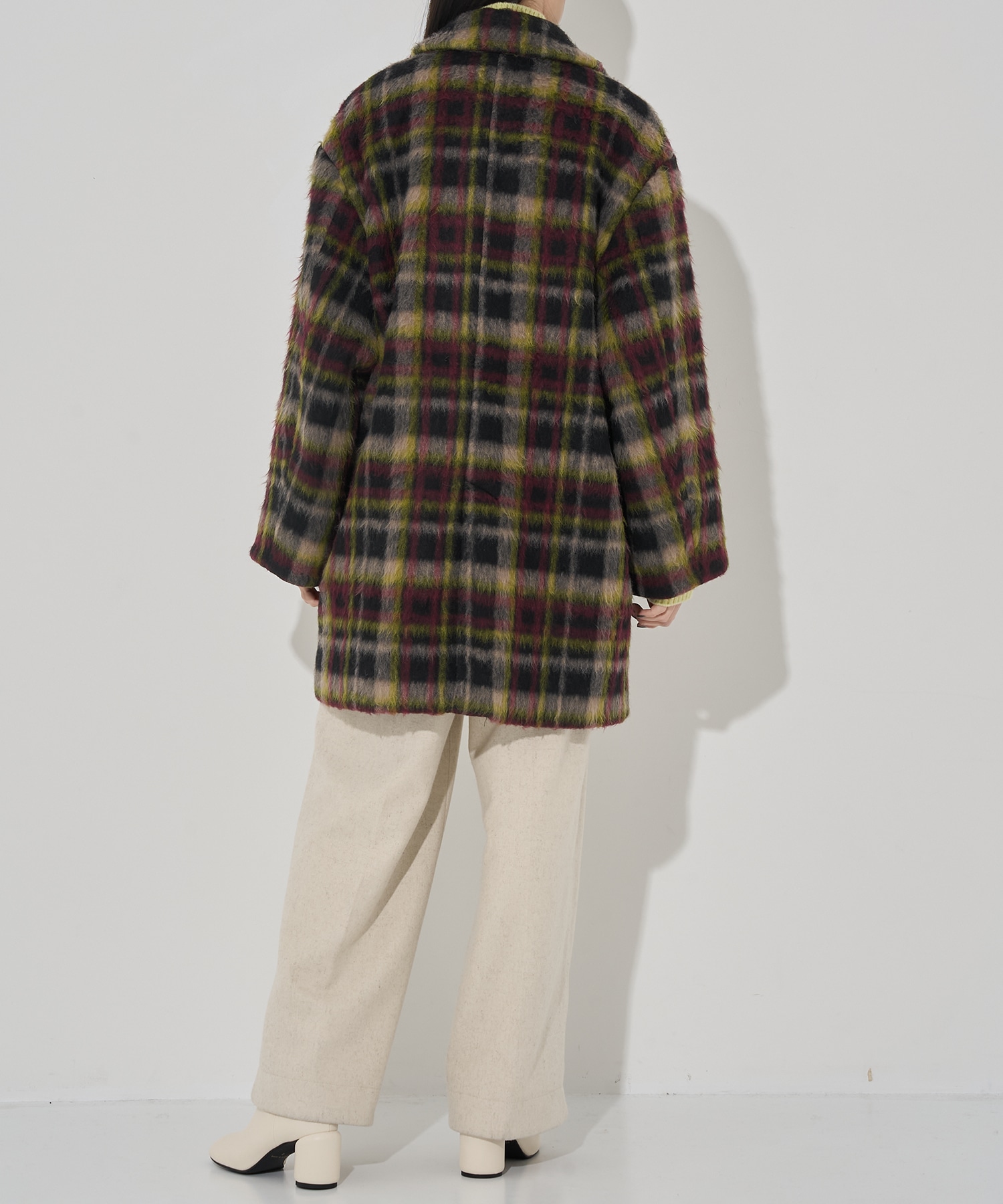 ADORABLE SHAGGY CHECK COAT AMERI