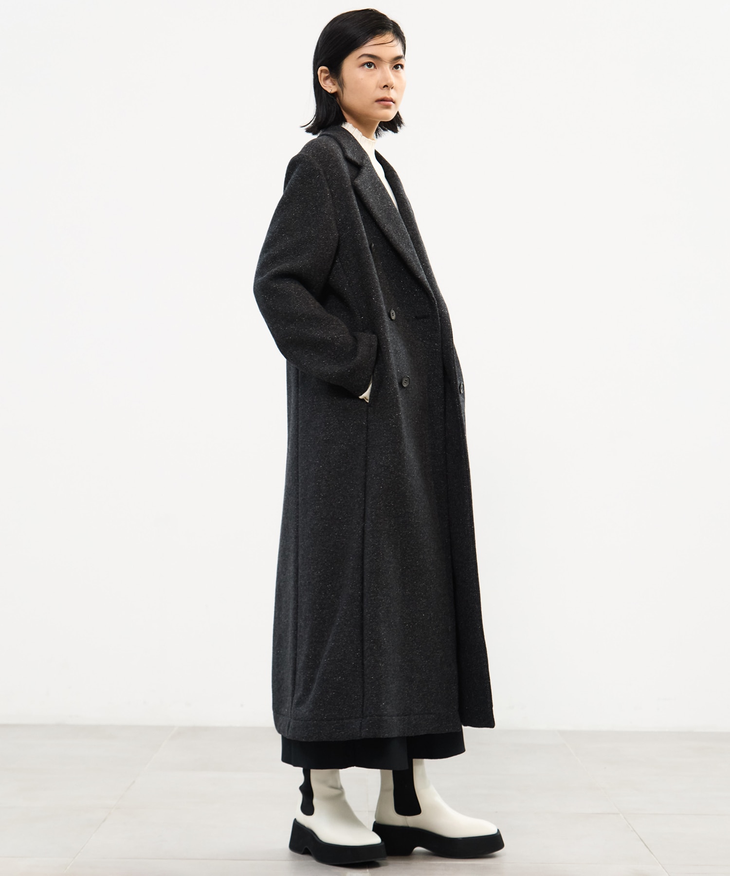 Silk Nep Double Breasted Coat STUDIOUS