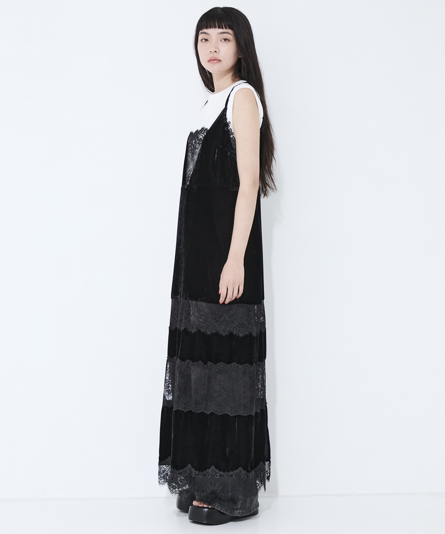 別注black lace velour camisole dress tanakadaisuke
