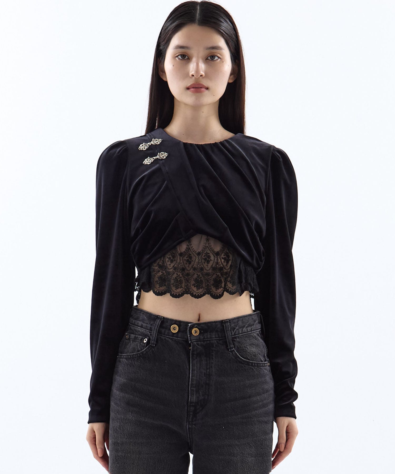 gather neck velour tops tanakadaisuke