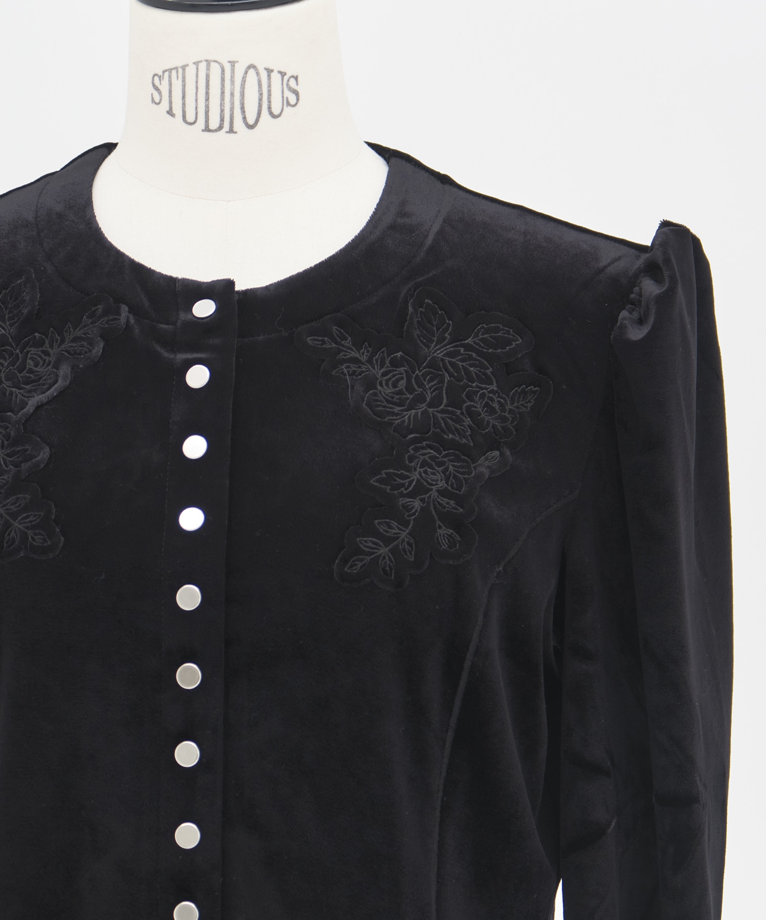 ROSE-EMBROIDERED VELOUR CARDIGAN FETICO